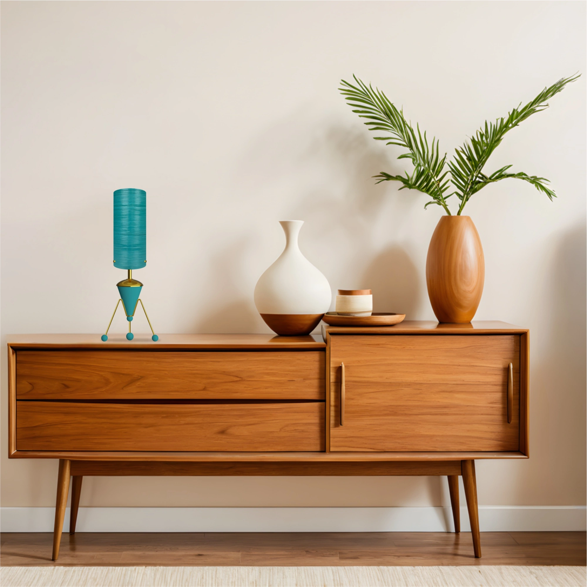 Mid-Century Modern Space Age Rocket Lamp By Royale - The Sputnik in Turquoise