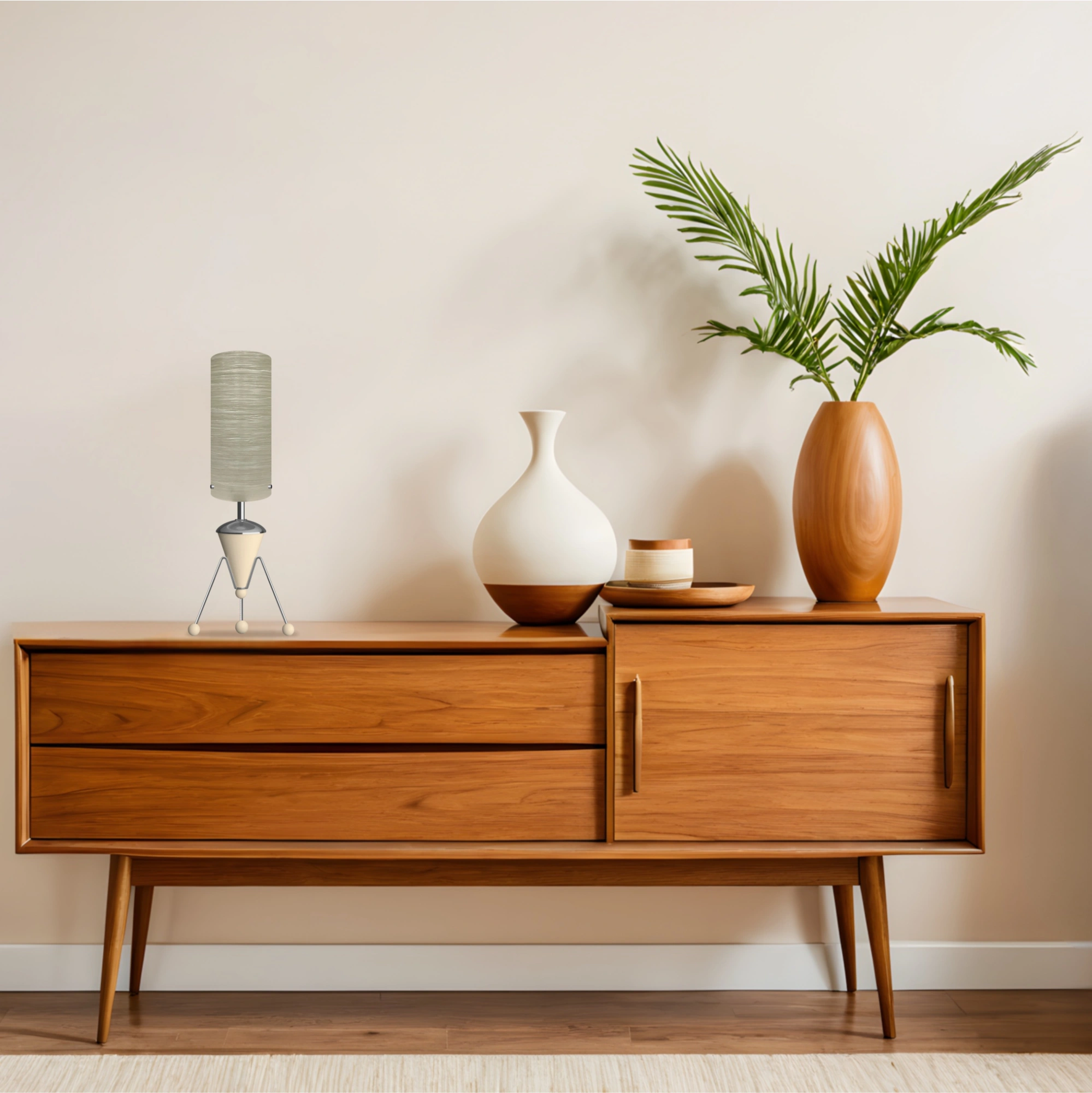 Mid-Century Modern Space Age Rocket Lamp By Royale - The Sputnik in Stone Beige