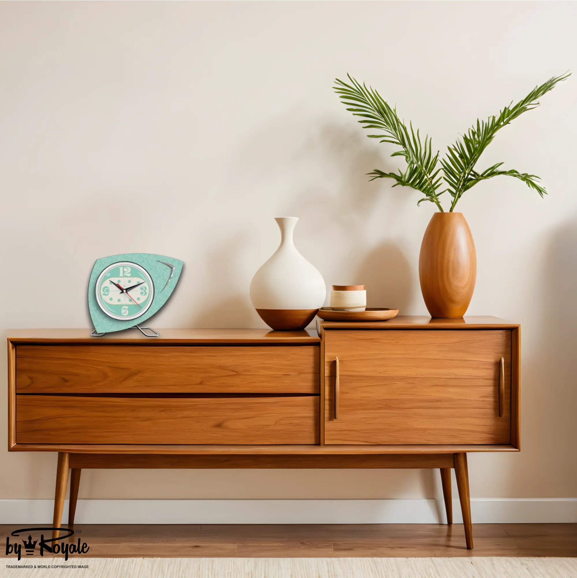 Mid Century Modern Royalexe Laminate Clock By Royale - Vertex in Aquastone