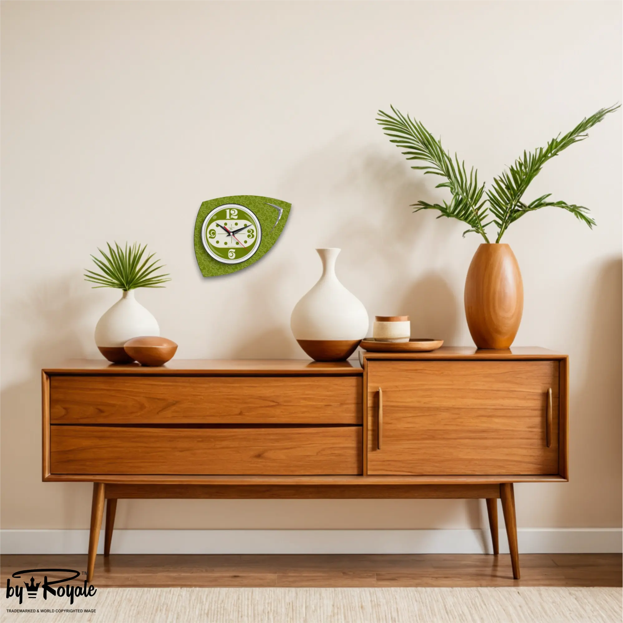 Mid Century Modern Royalexe Laminate Clock By Royale - Vertex in Avocado
