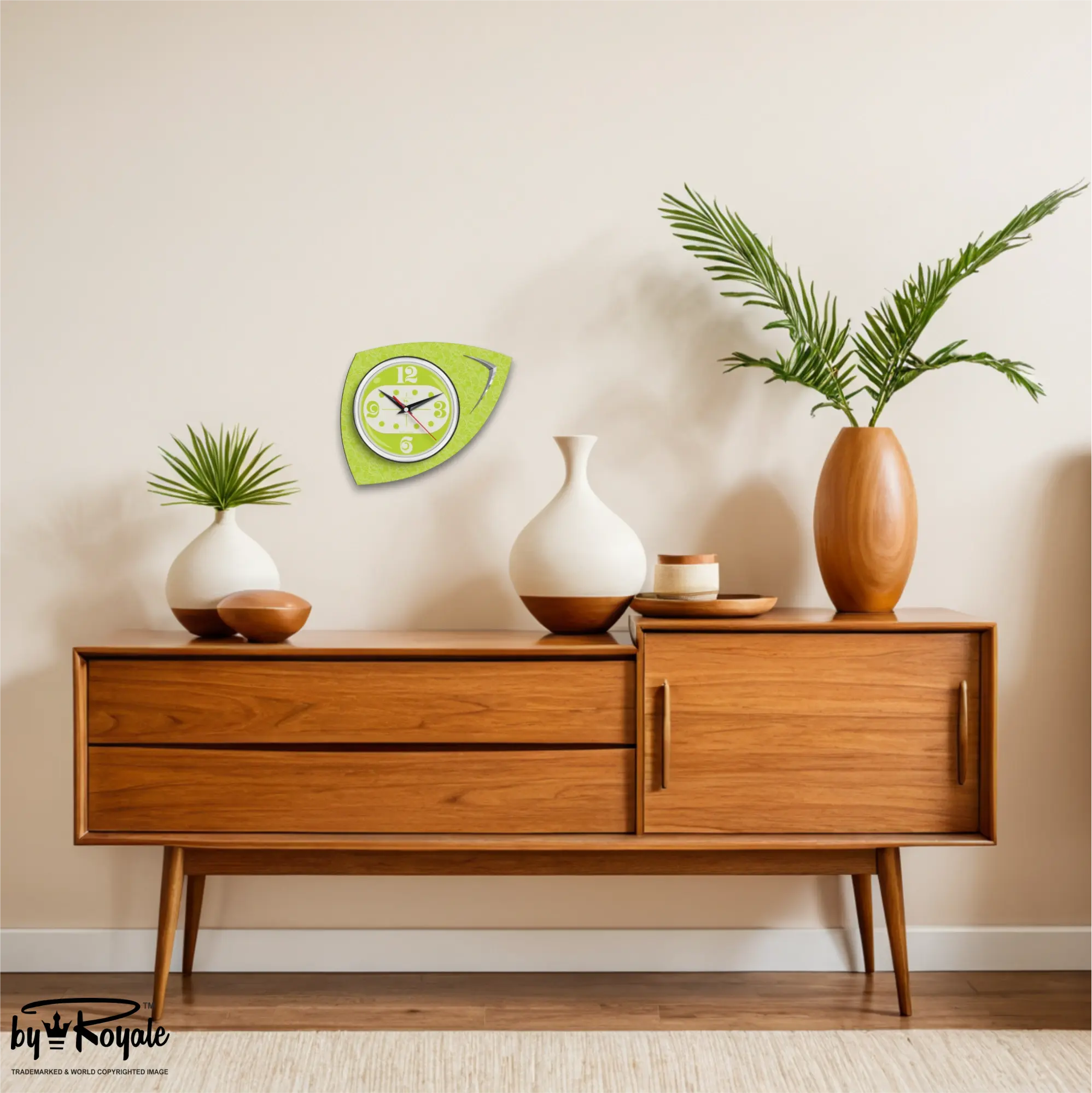 Mid Century Modern Royalexe Laminate Clock By Royale - Vertex in Chartreuse