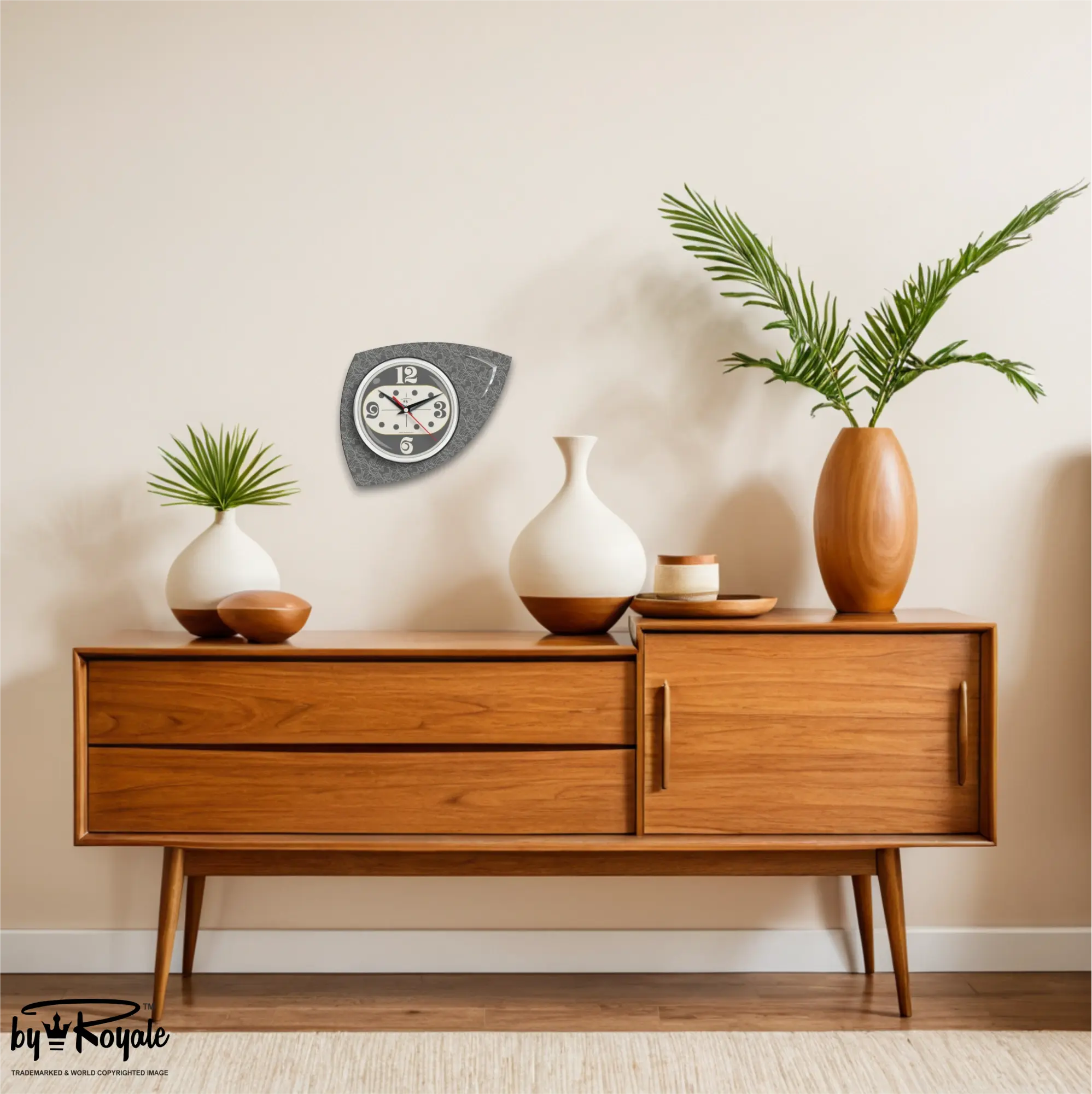 Mid Century Modern Royalexe Laminate Clock By Royale - Vertex in Dark Grey