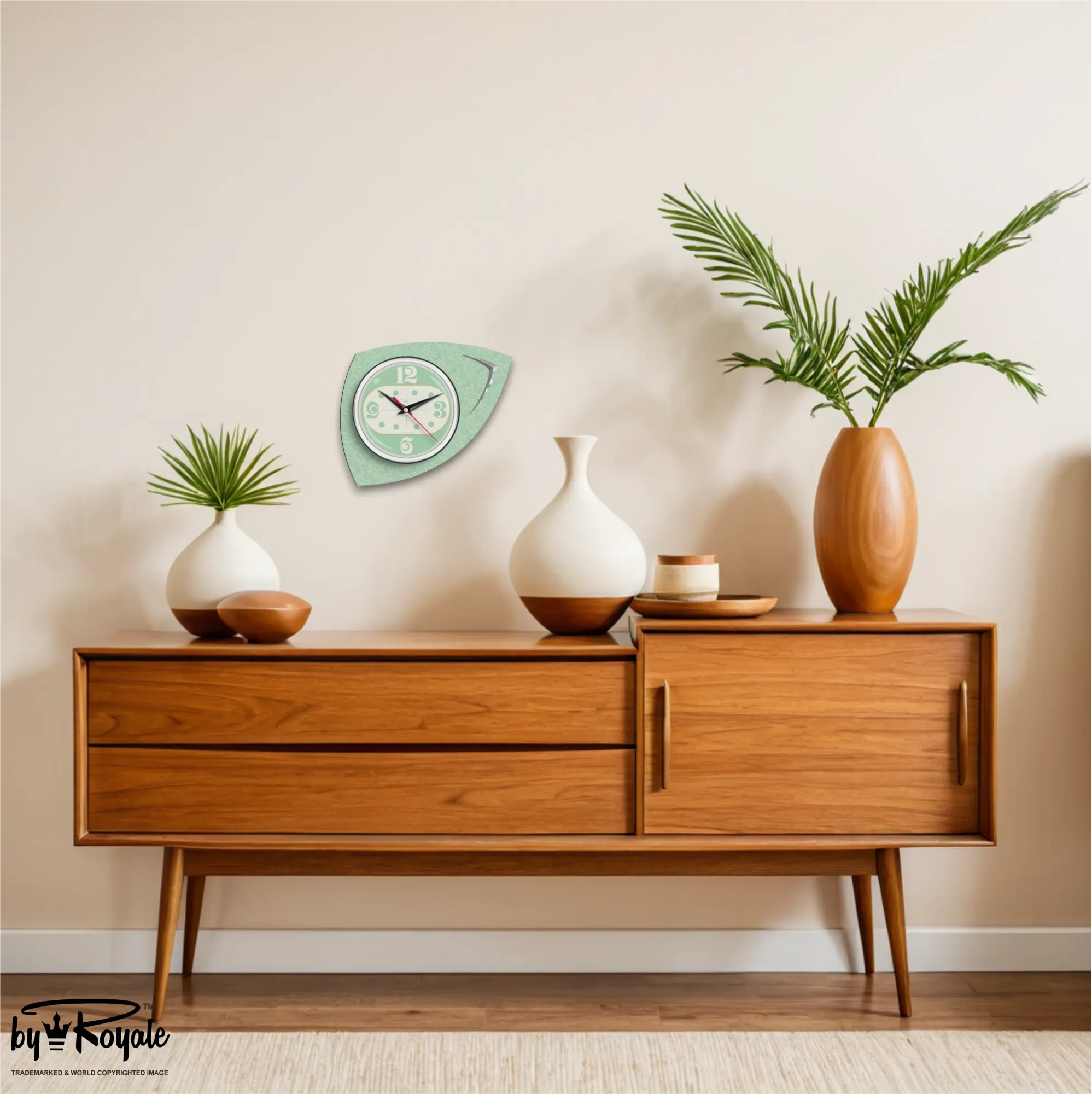 Mid Century Modern Royalexe Laminate Clock By Royale - Vertex in Mint Green