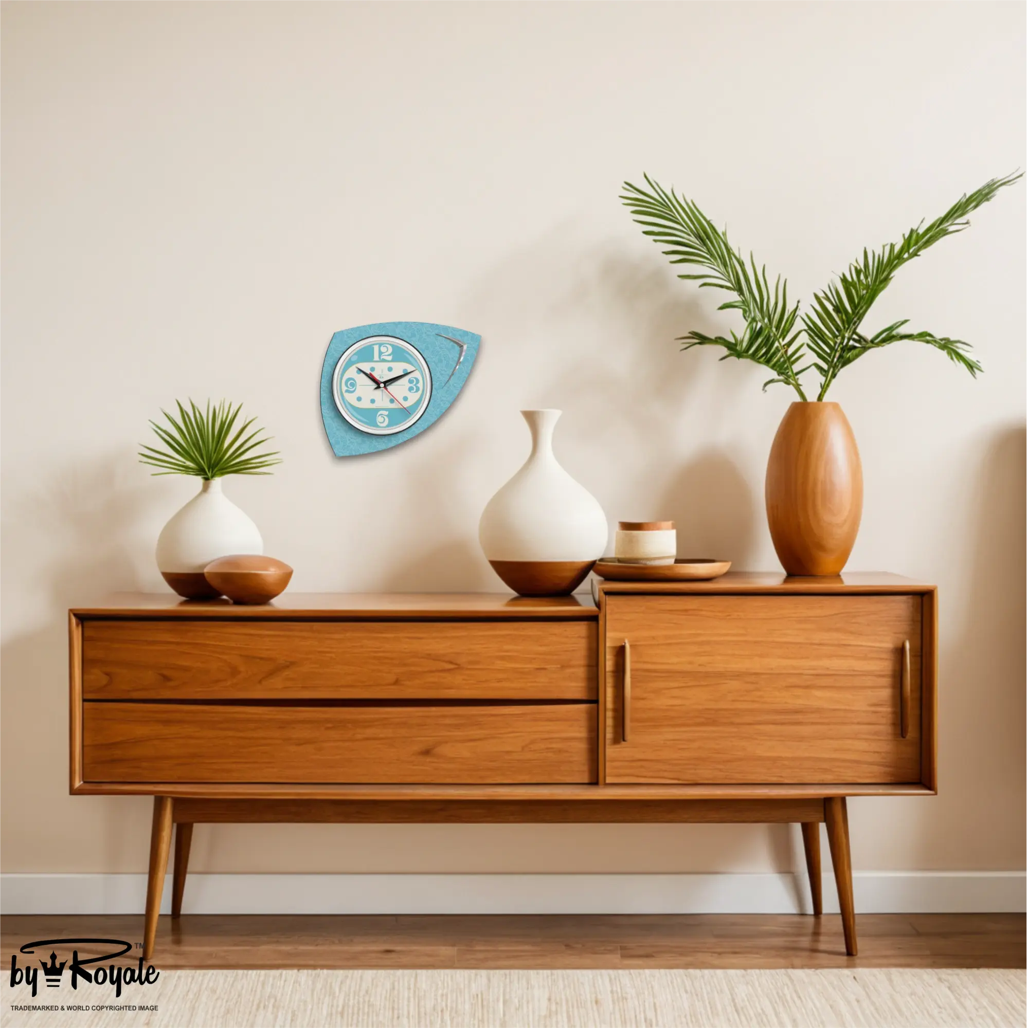 Mid Century Modern Royalexe Laminate Clock By Royale - Vertex in Smeg Blue