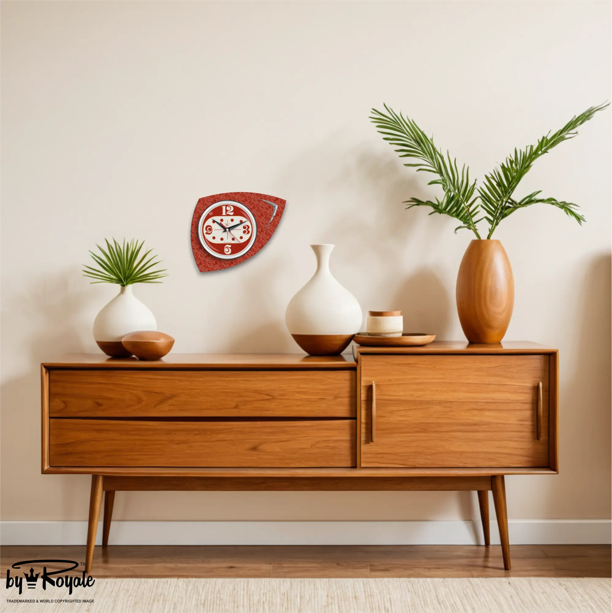 Mid Century Modern Royalexe Laminate Clock By Royale - Vertex in Tomato Red