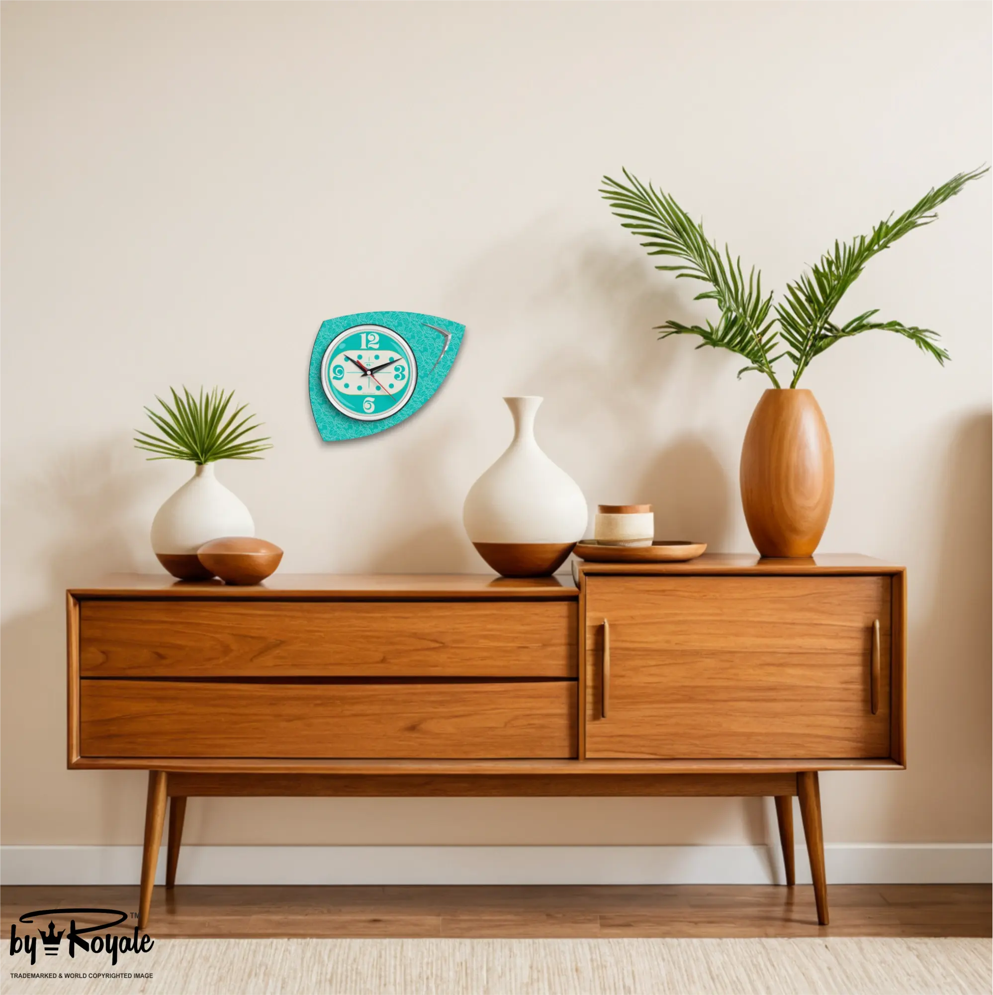 Mid Century Modern Royalexe Laminate Clock By Royale - Vertex in Turquoise
