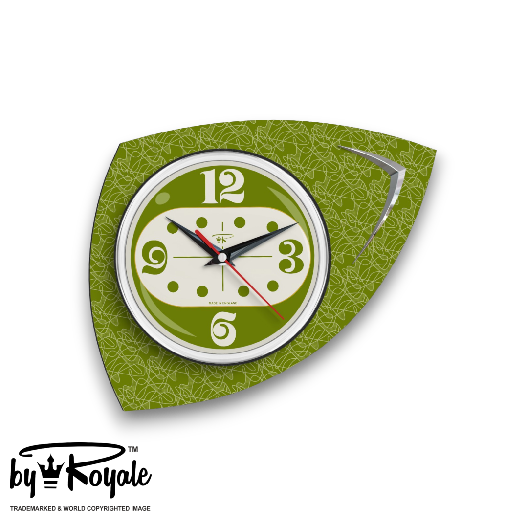 Mid Century Modern Royalexe Laminate Clock By Royale - Vertex in Avocado