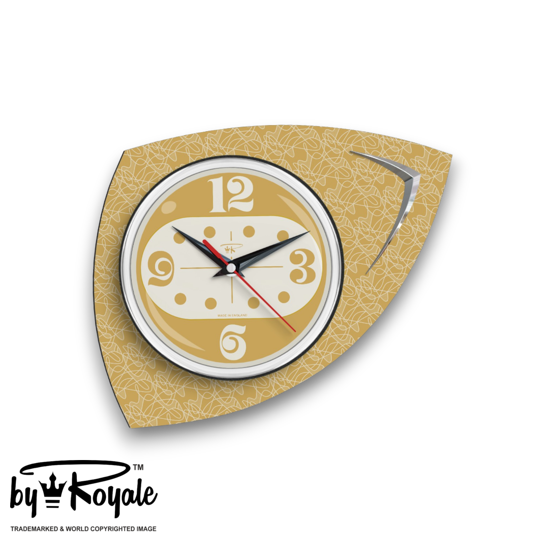 Mid Century Modern Royalexe Laminate Clock By Royale - Vertex in Burnt Gold