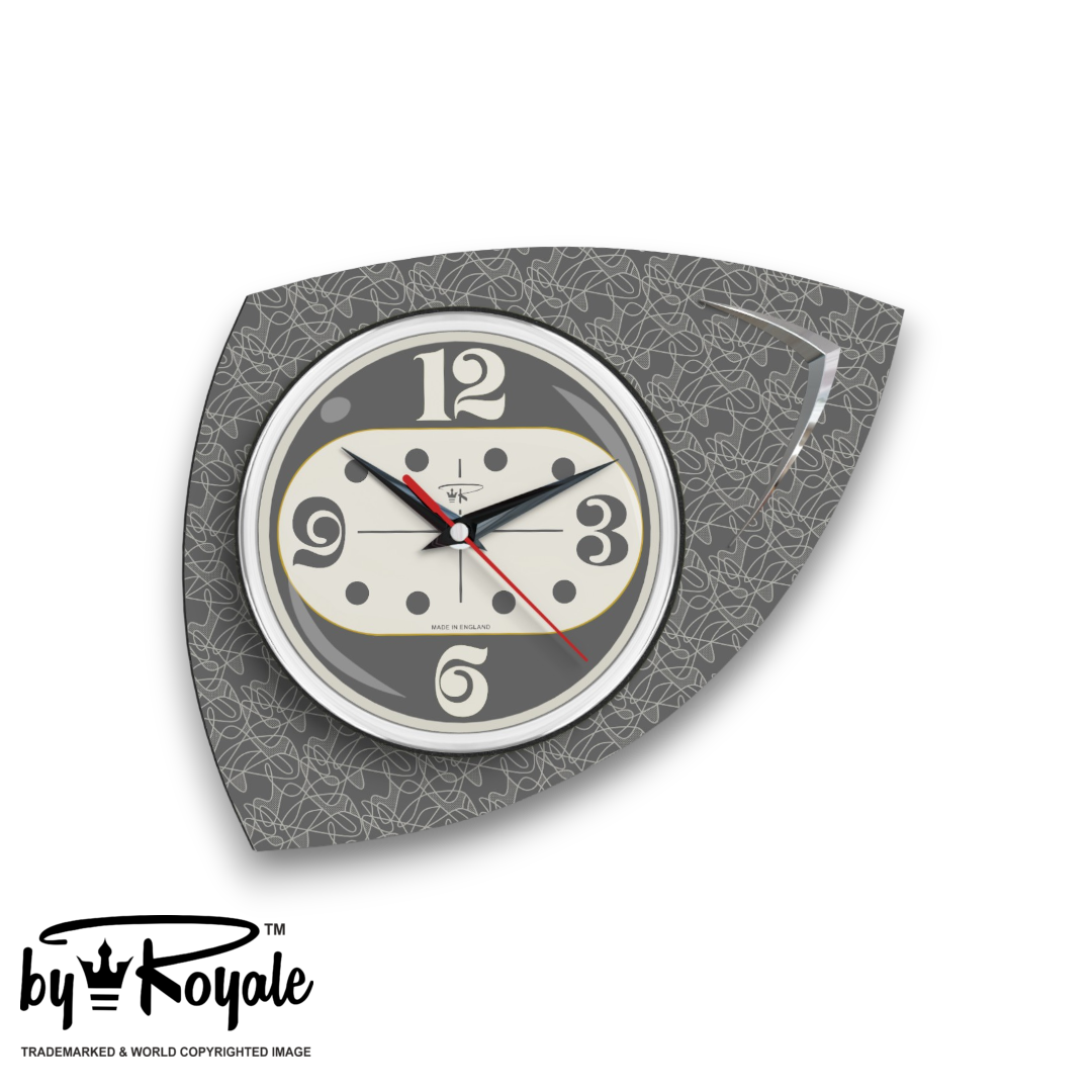 Mid Century Modern Royalexe Laminate Clock By Royale - Vertex in Dark Grey