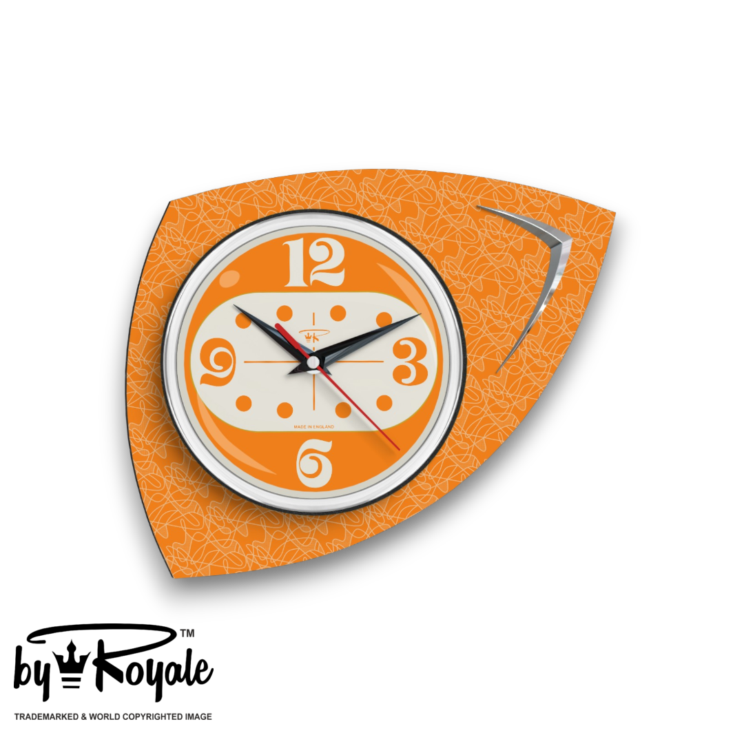 Mid Century Modern Royalexe Laminate Clock By Royale - Vertex in Orange