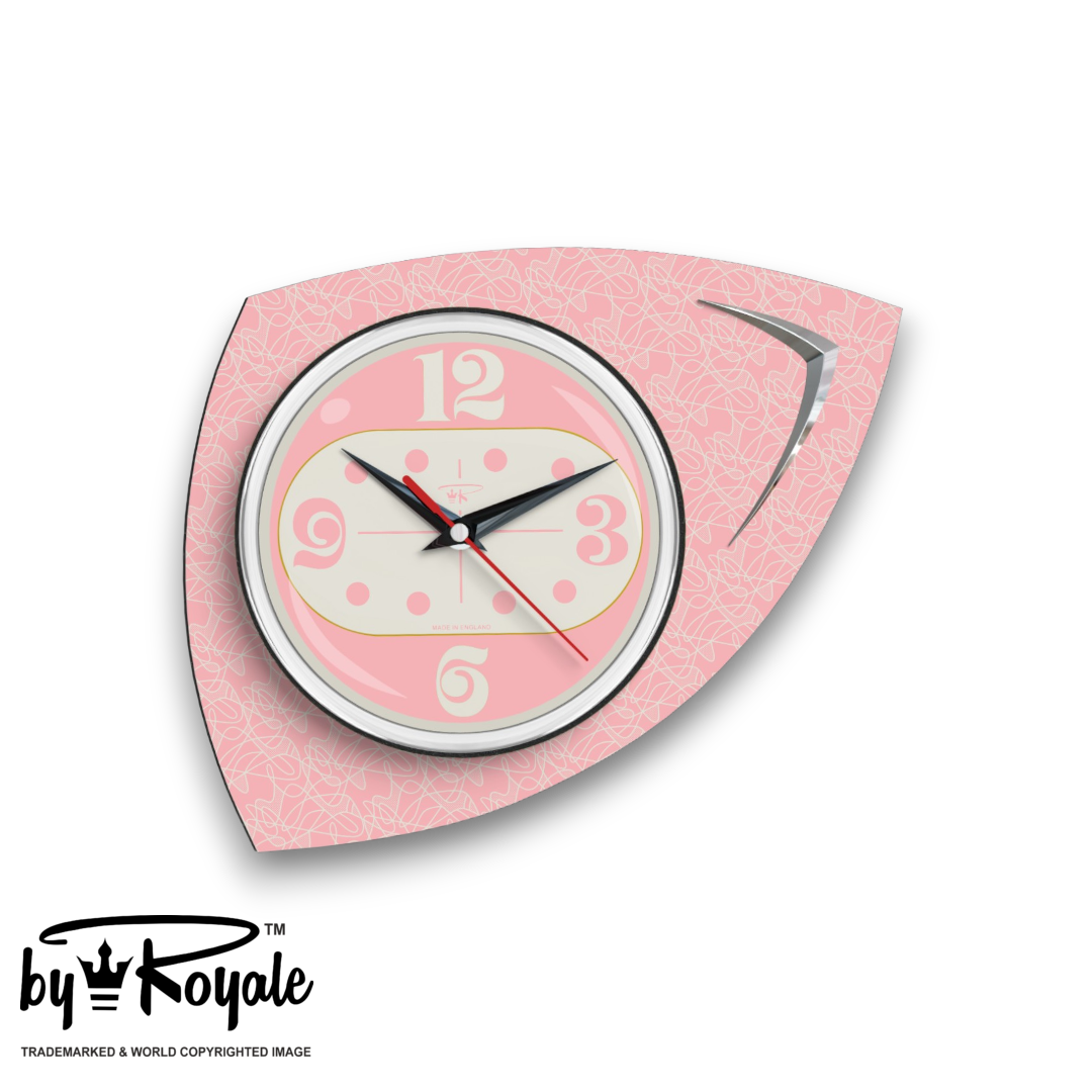 Mid Century Modern Royalexe Laminate Clock By Royale - Vertex in Pink