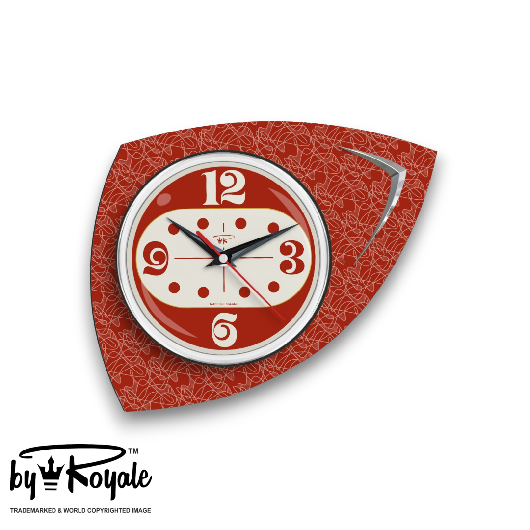 Mid Century Modern Royalexe Laminate Clock By Royale - Vertex in Tomato Red