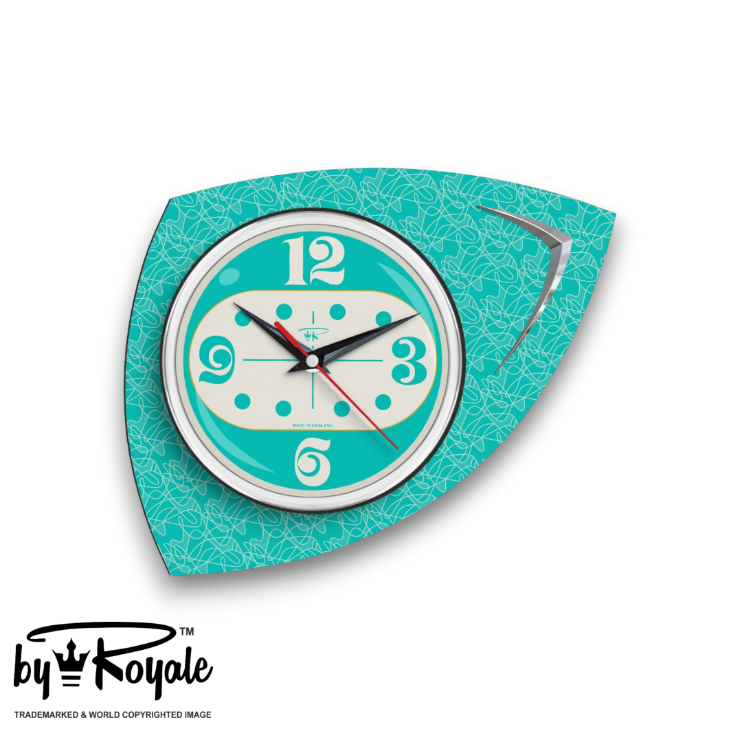 Mid Century Modern Royalexe Laminate Clock By Royale - Vertex in Turquoise