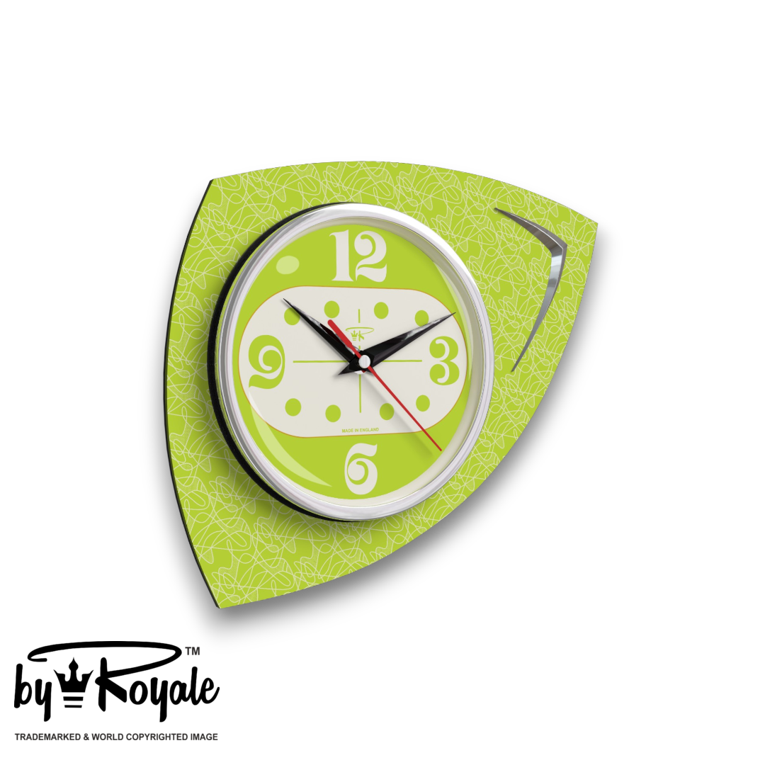 Mid Century Modern Royalexe Laminate Clock By Royale - Vertex in Chartreuse gallery image