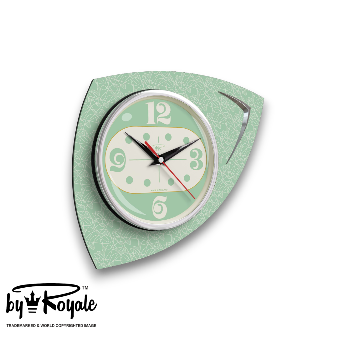 Mid Century Modern Royalexe Laminate Clock By Royale - Vertex in Mint Green gallery image