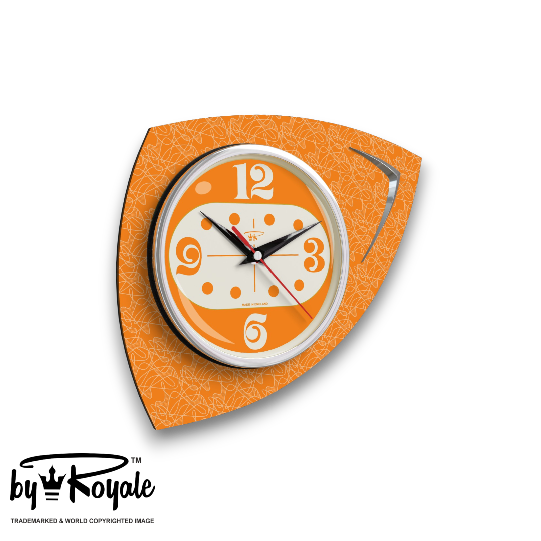 Mid Century Modern Royalexe Laminate Clock By Royale - Vertex in Orange