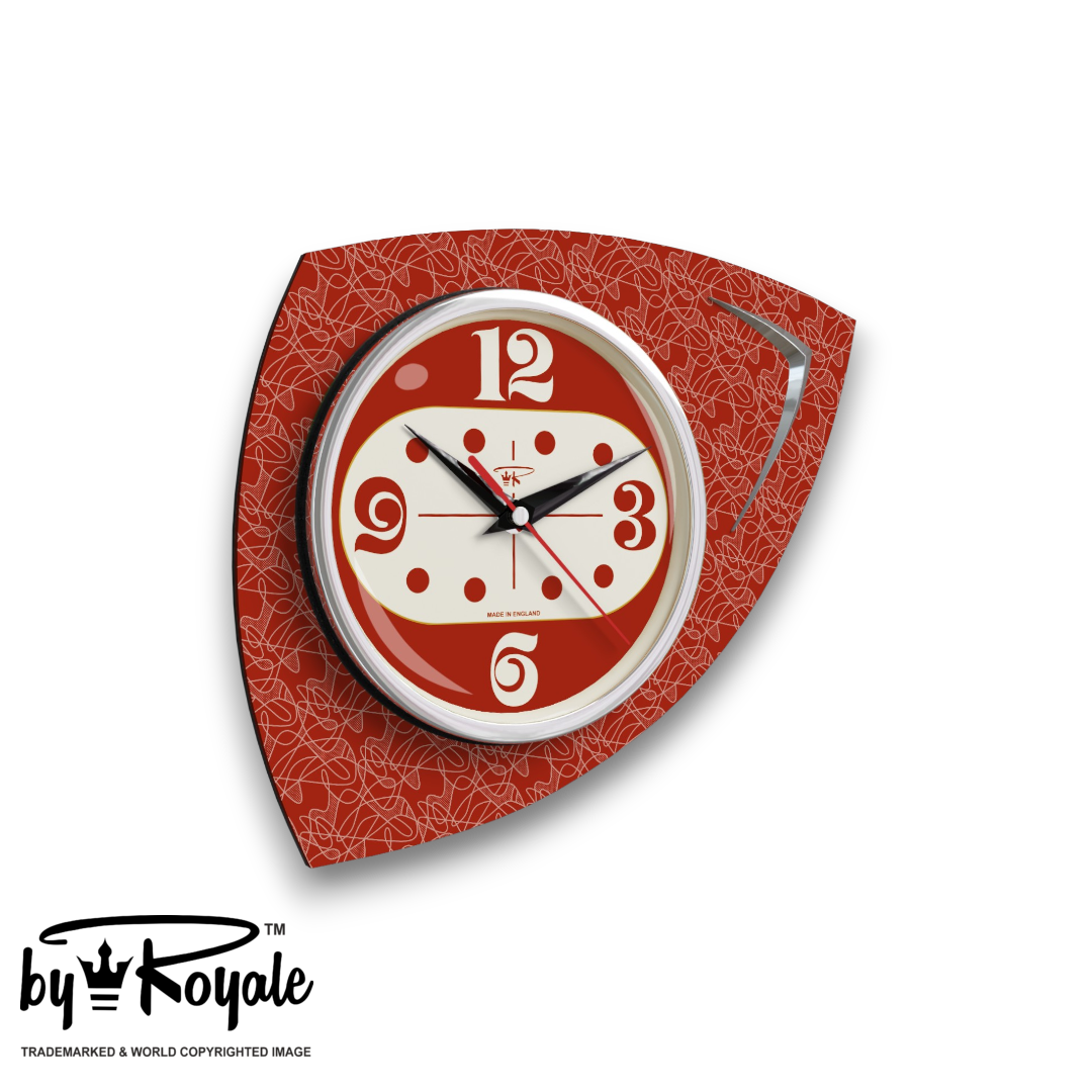 Mid Century Modern Royalexe Laminate Clock By Royale - Vertex in Tomato Red