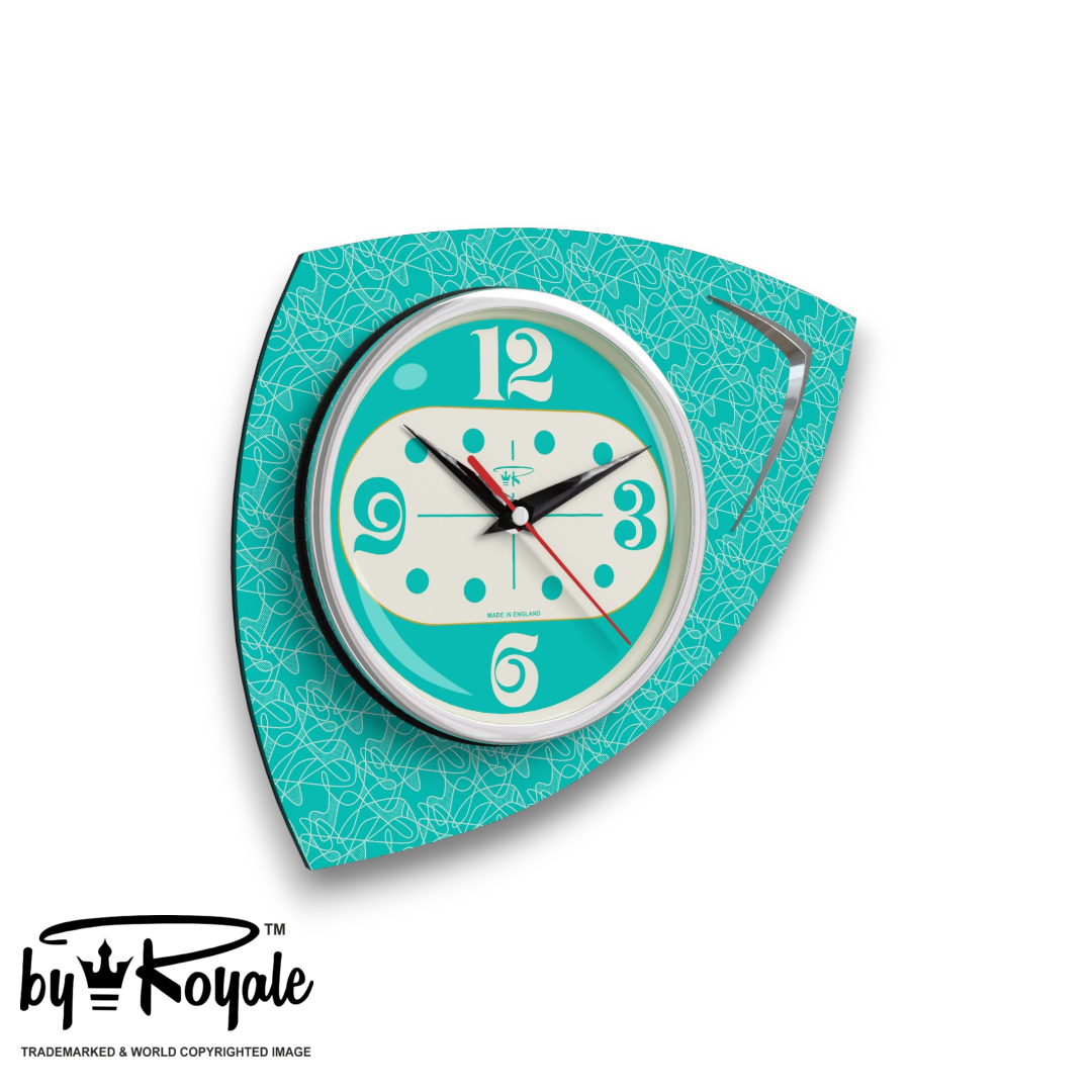 Mid Century Modern Royalexe Laminate Clock By Royale - Vertex in Turquoise