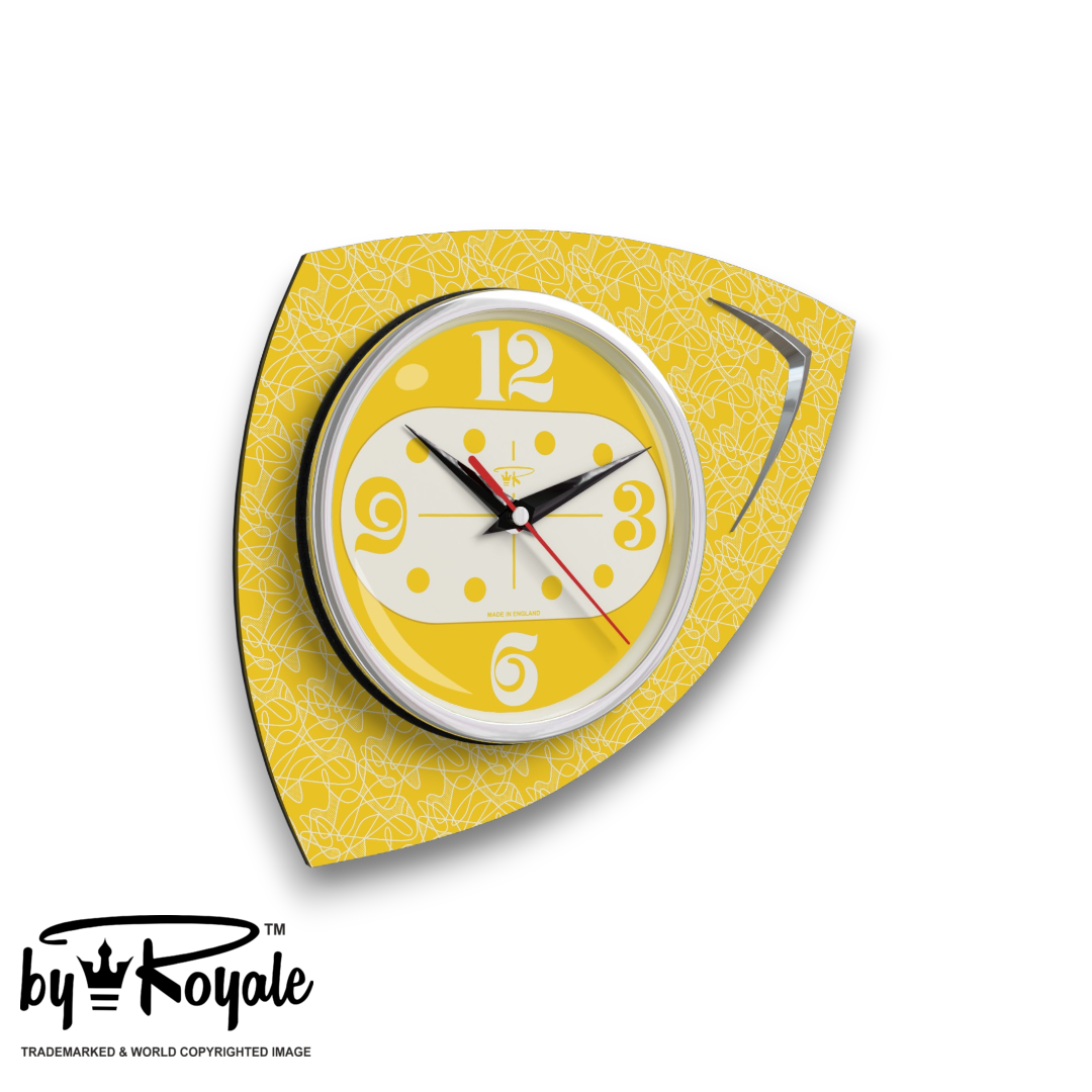Mid Century Modern Royalexe Laminate Clock By Royale - Vertex in Yellow gallery image