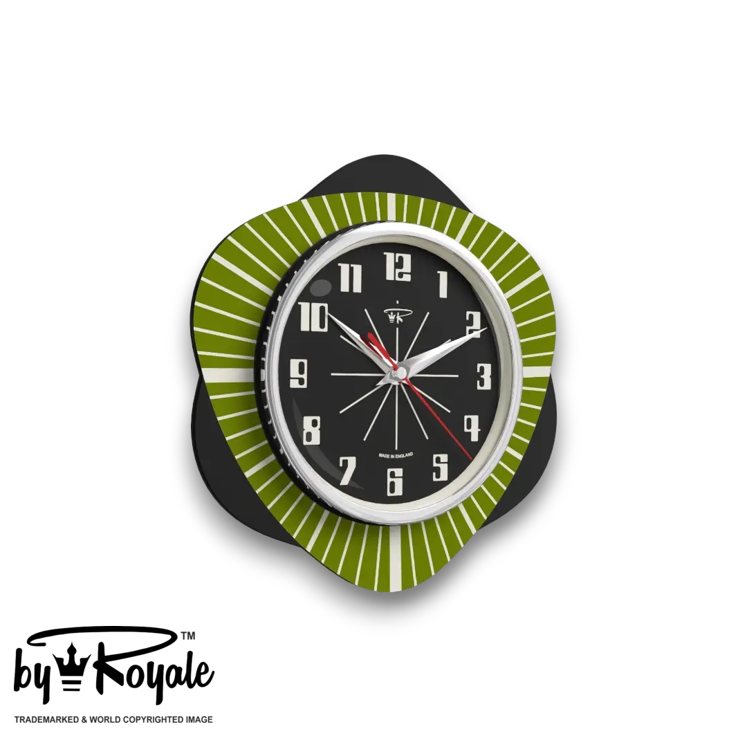 Mid Century Modern Royalexe Laminate Clock By Royale - Vogue Avocado