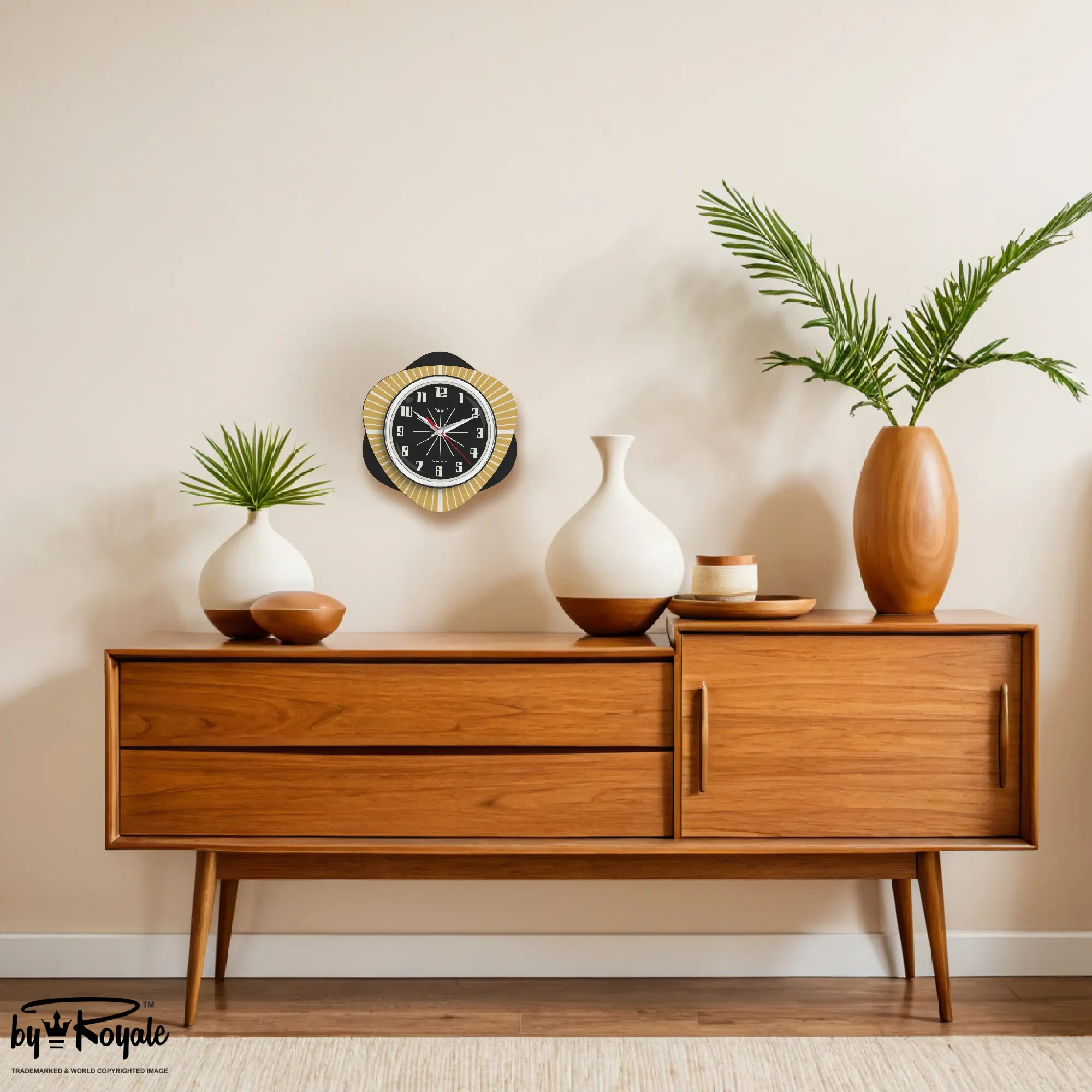 Mid Century Modern Royalexe Laminate Clock By Royale - Vogue Burnt Gold
