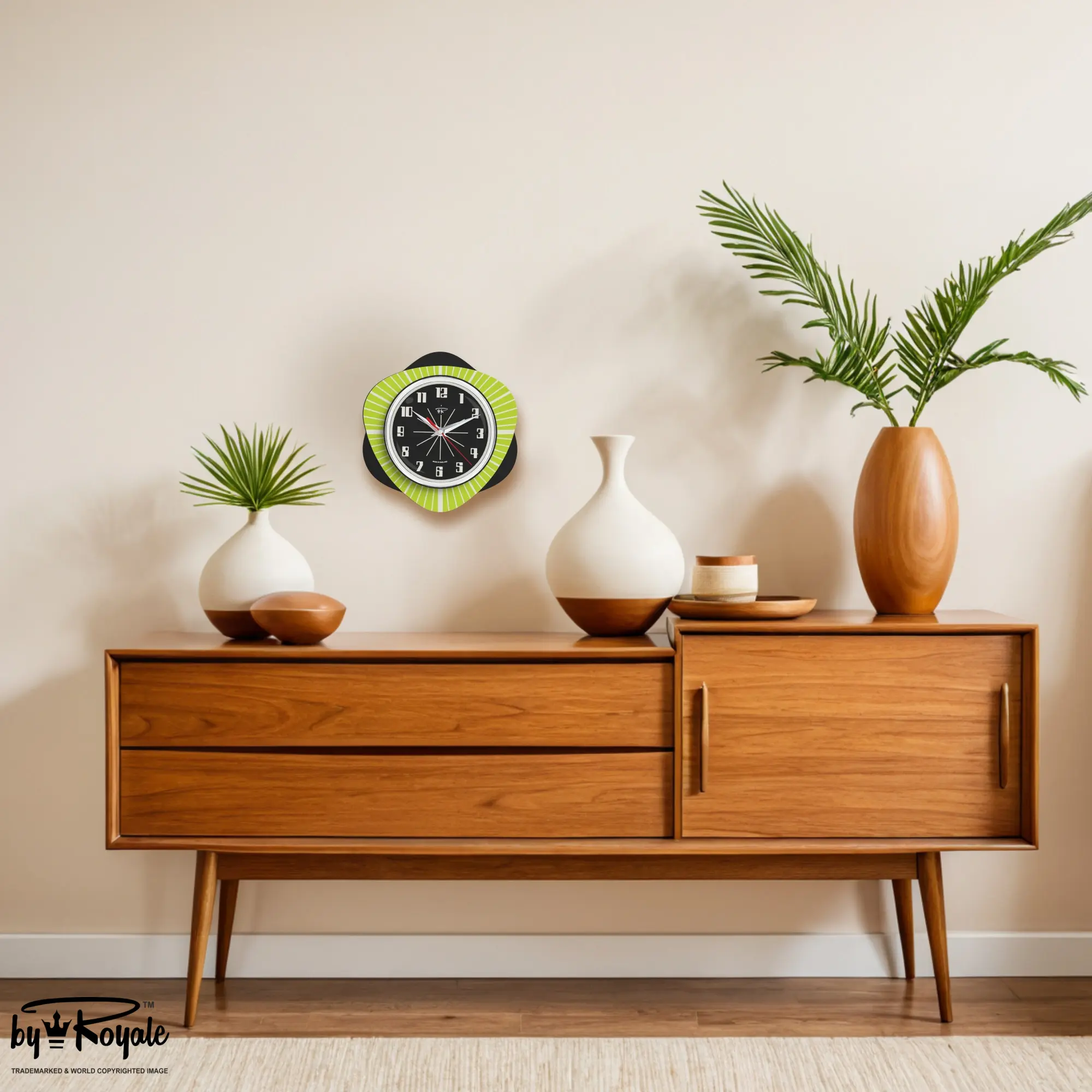 Mid Century Modern Royalexe Laminate Clock By Royale - Vogue Chartreuse
