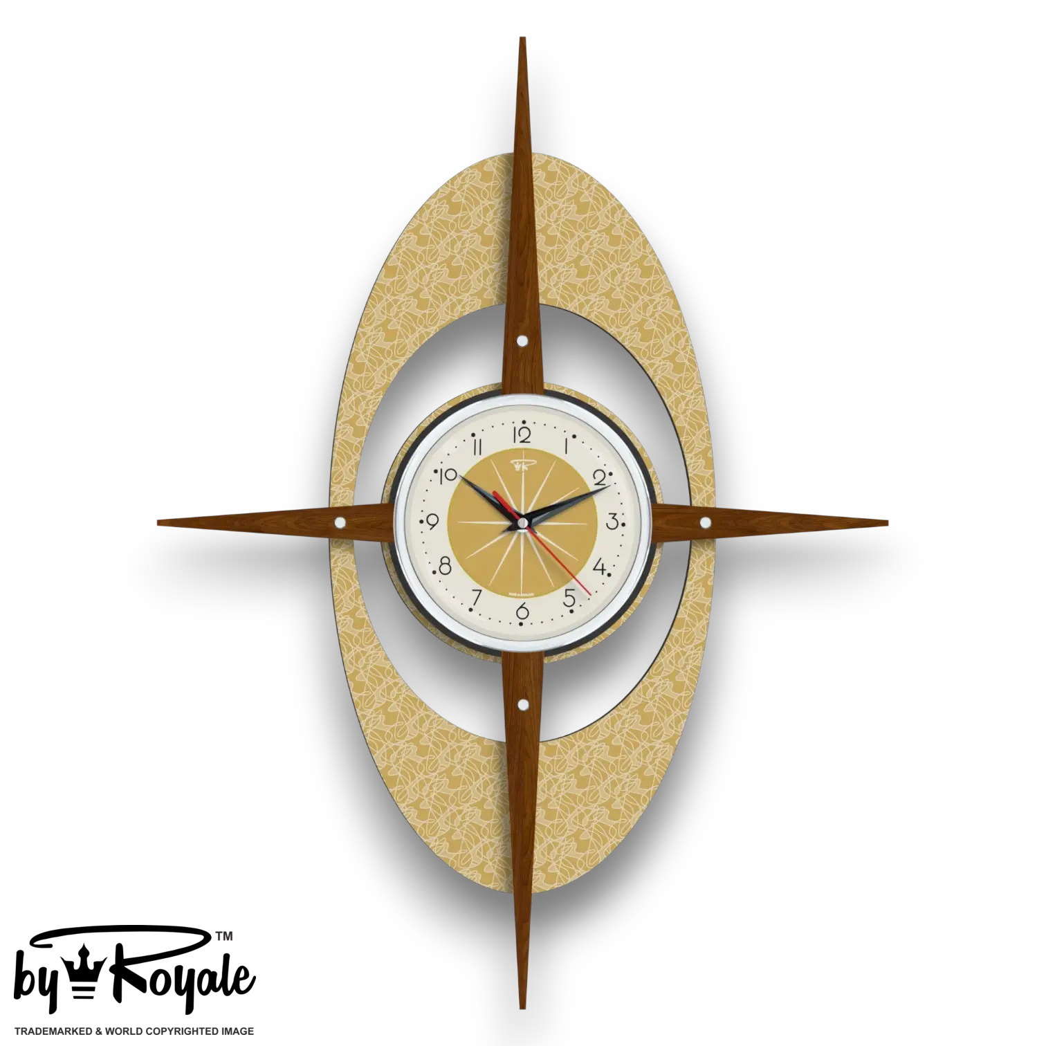 Mid Century Modern Royalexe Laminate Clock By Royale - Gambit Starburst Burnt Gold