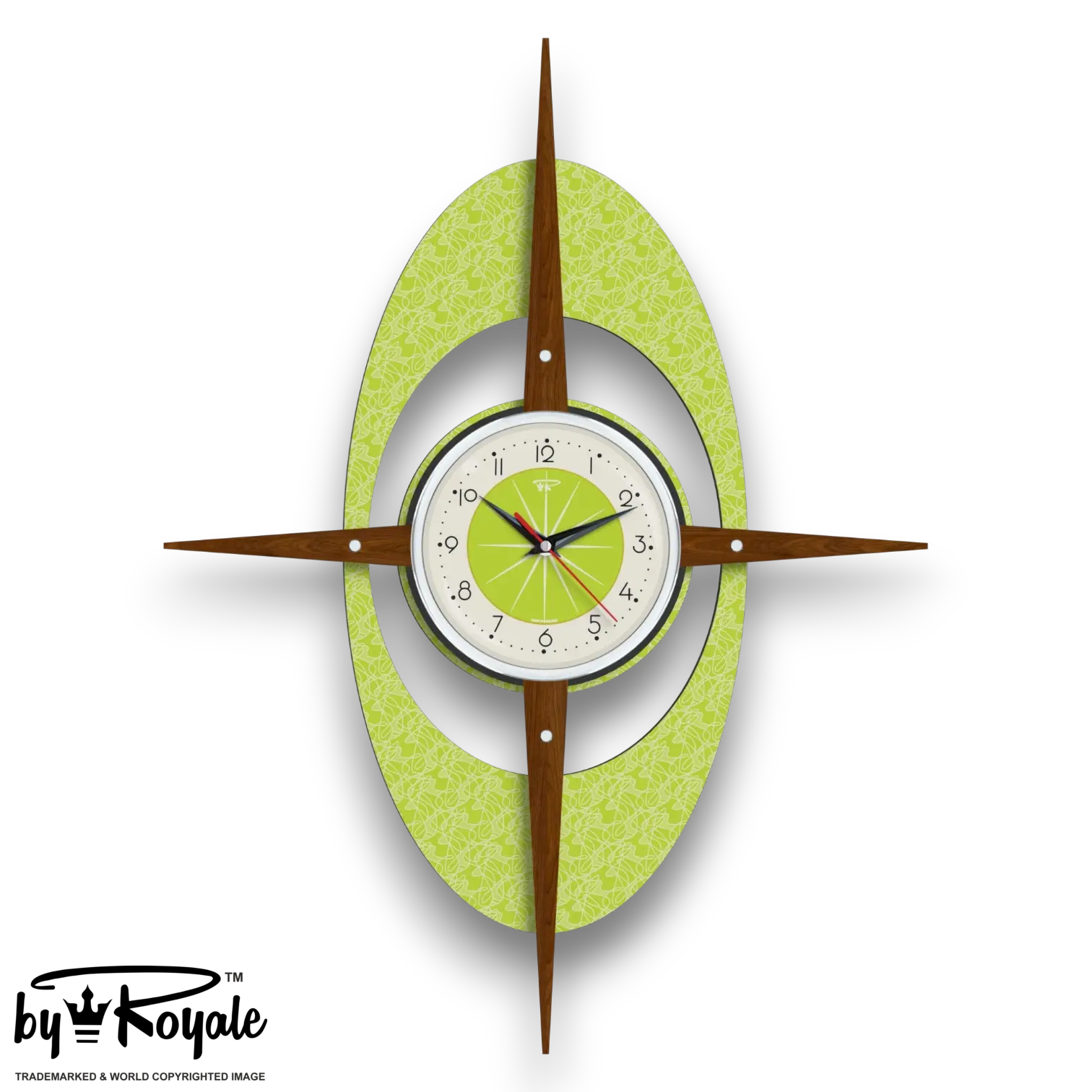 Mid Century Modern Royalexe Laminate Clock By Royale - Gambit Starburst Chartreuse