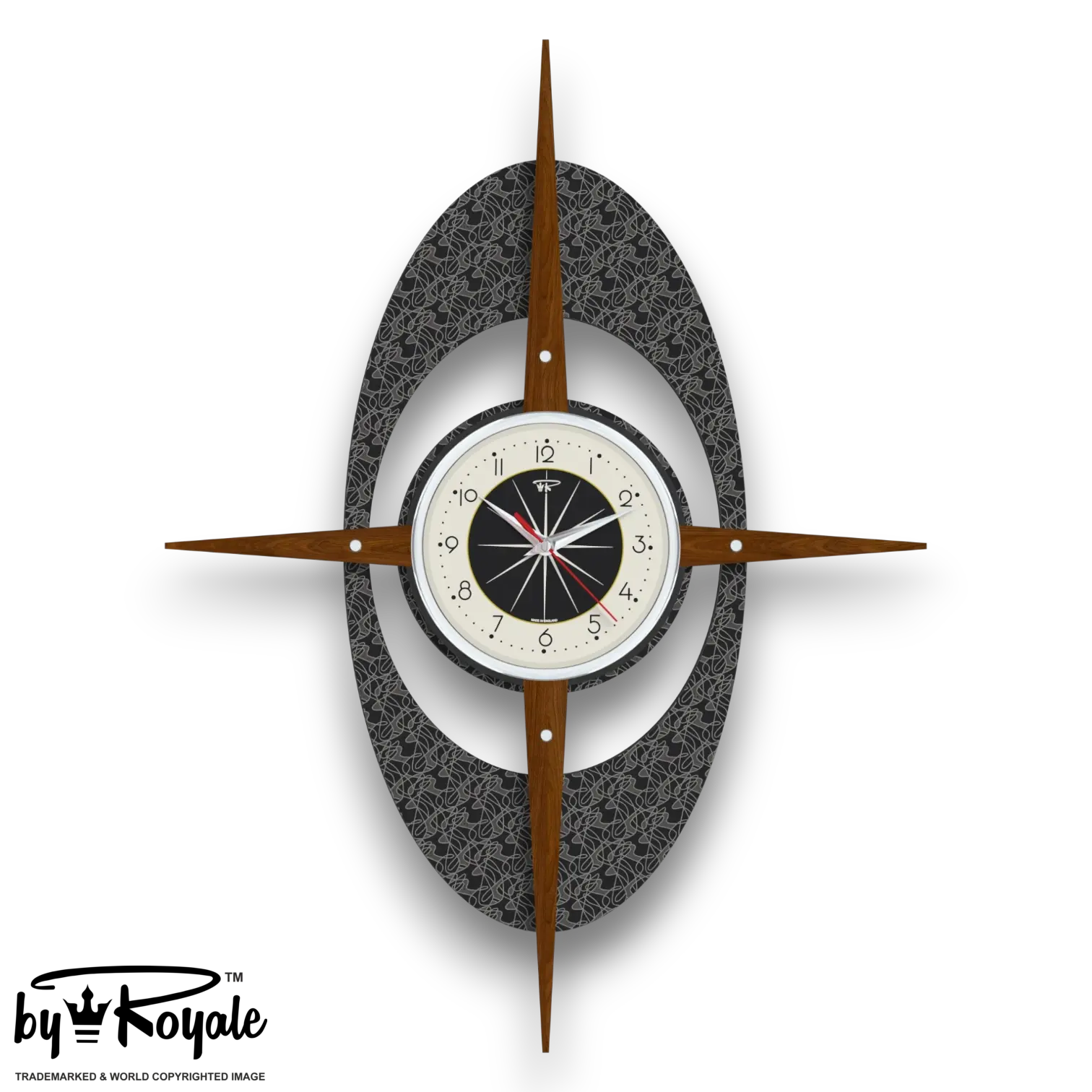 Mid Century Modern Royalexe Laminate Clock By Royale - Gambit Starburst Dark Grey