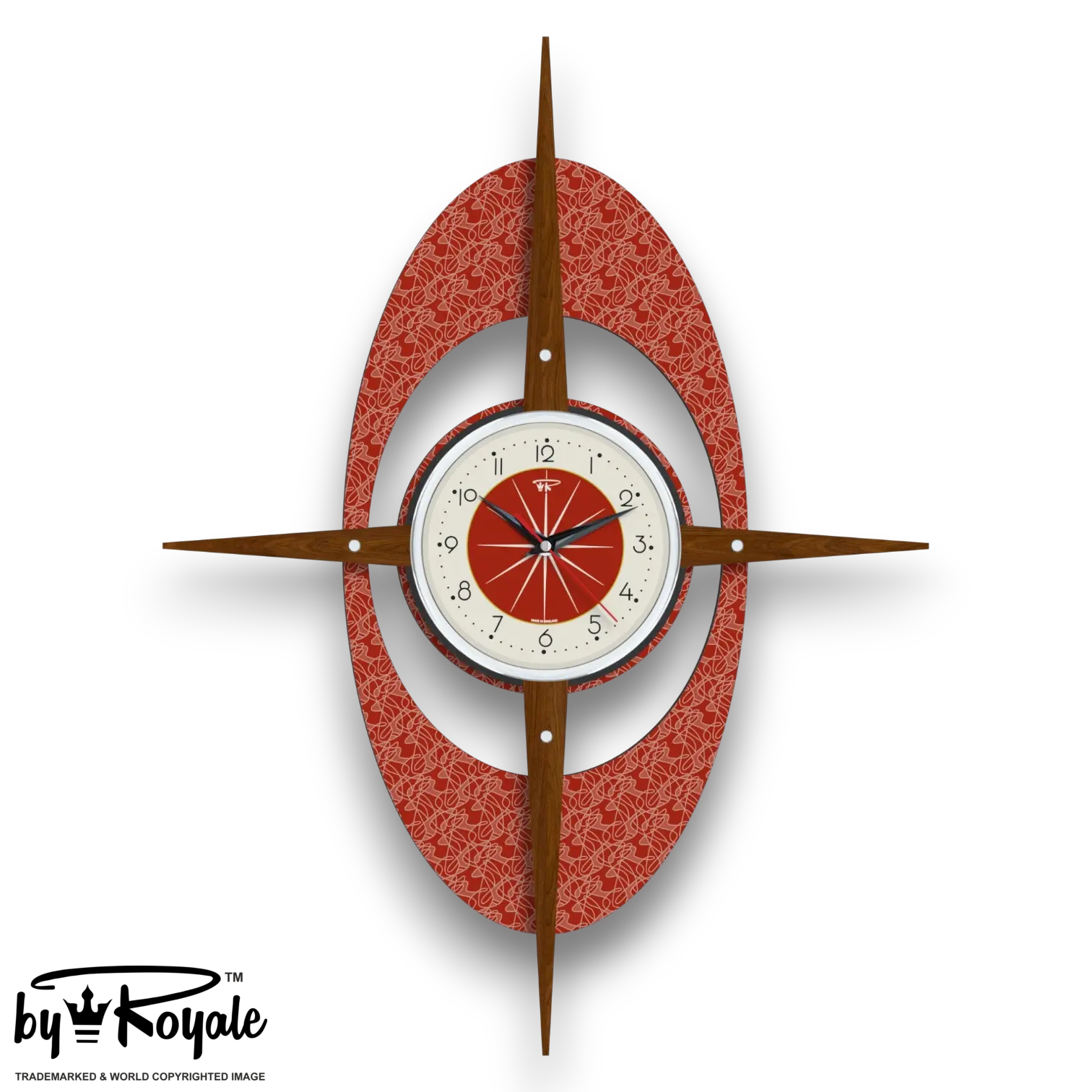 Mid Century Modern Royalexe Laminate Clock By Royale - Gambit Starburst Tomato Red