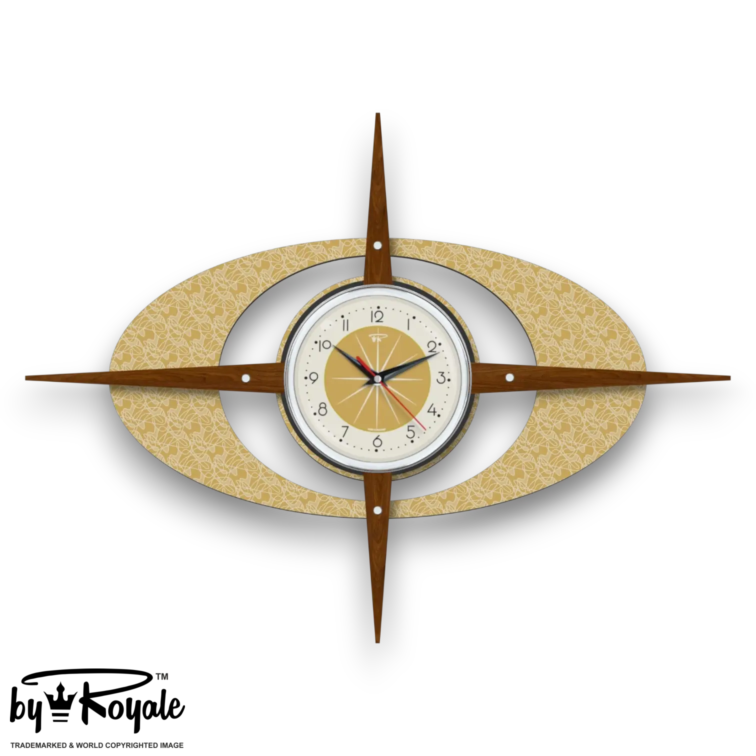 Mid Century Modern Royalexe Laminate Clock By Royale - Gambit Starburst Burnt Gold gallery image