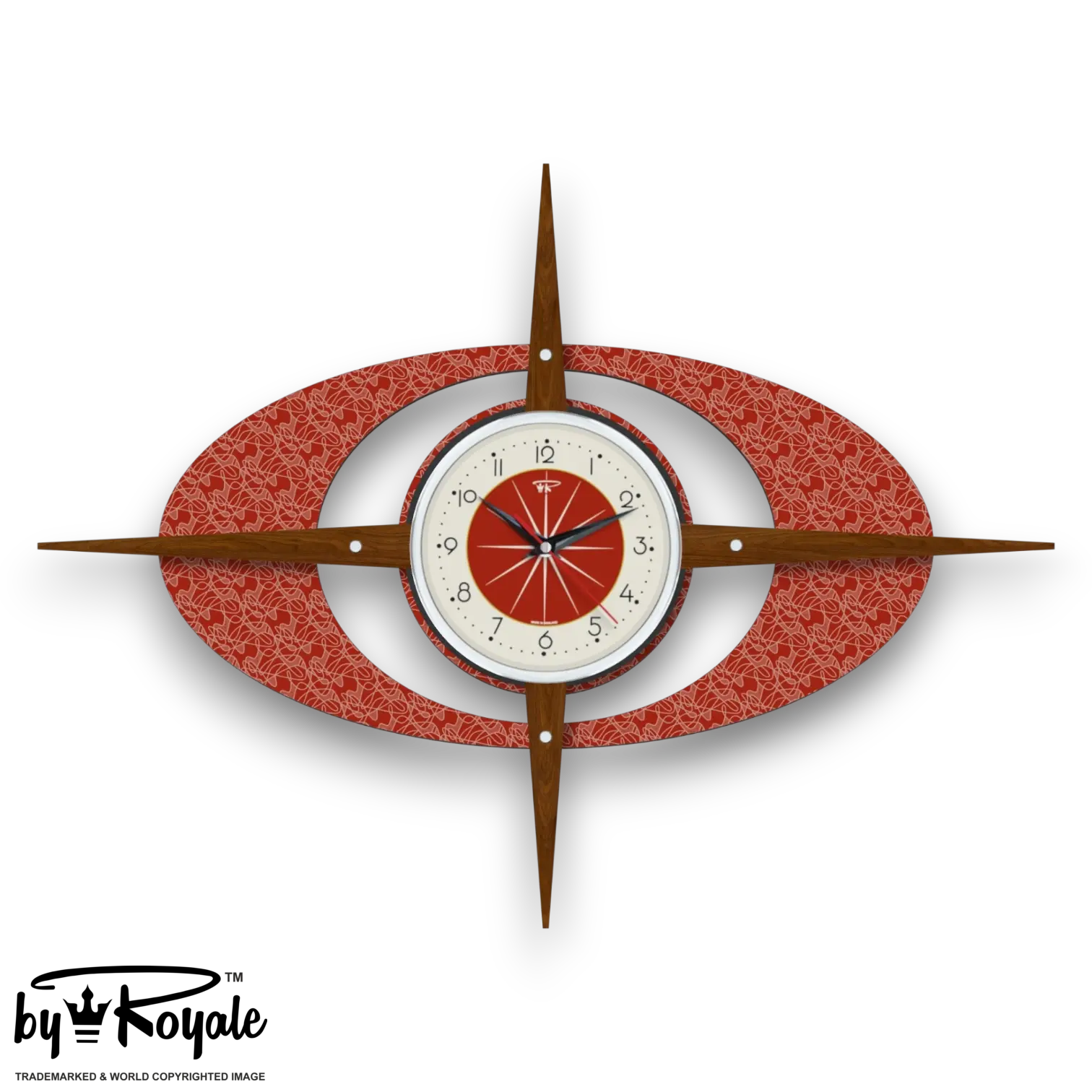 Mid Century Modern Royalexe Laminate Clock By Royale - Gambit Starburst Tomato Red gallery image