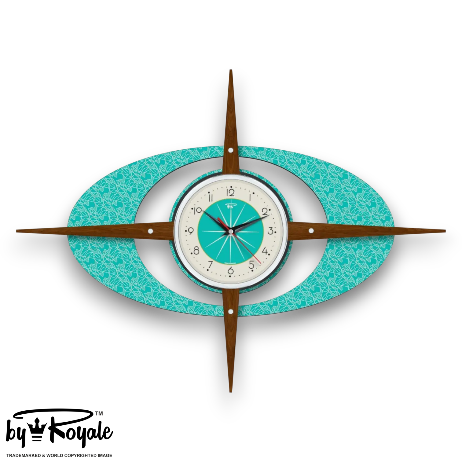 Mid Century Modern Royalexe Laminate Clock By Royale - Gambit Starburst Turquoise