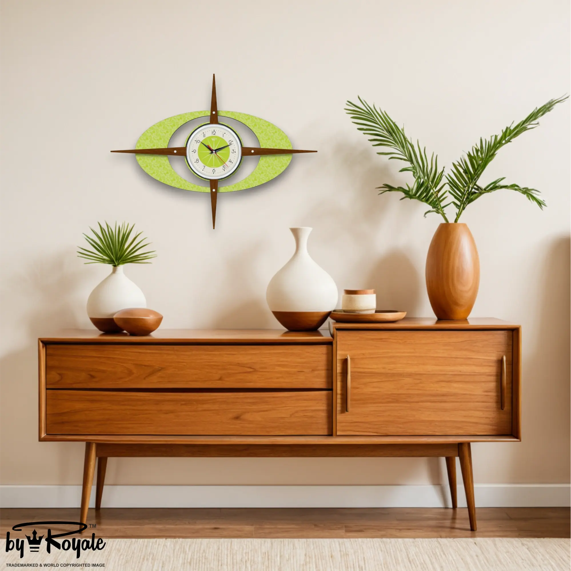 Mid Century Modern Royalexe Laminate Clock By Royale - Gambit Starburst Chartreuse