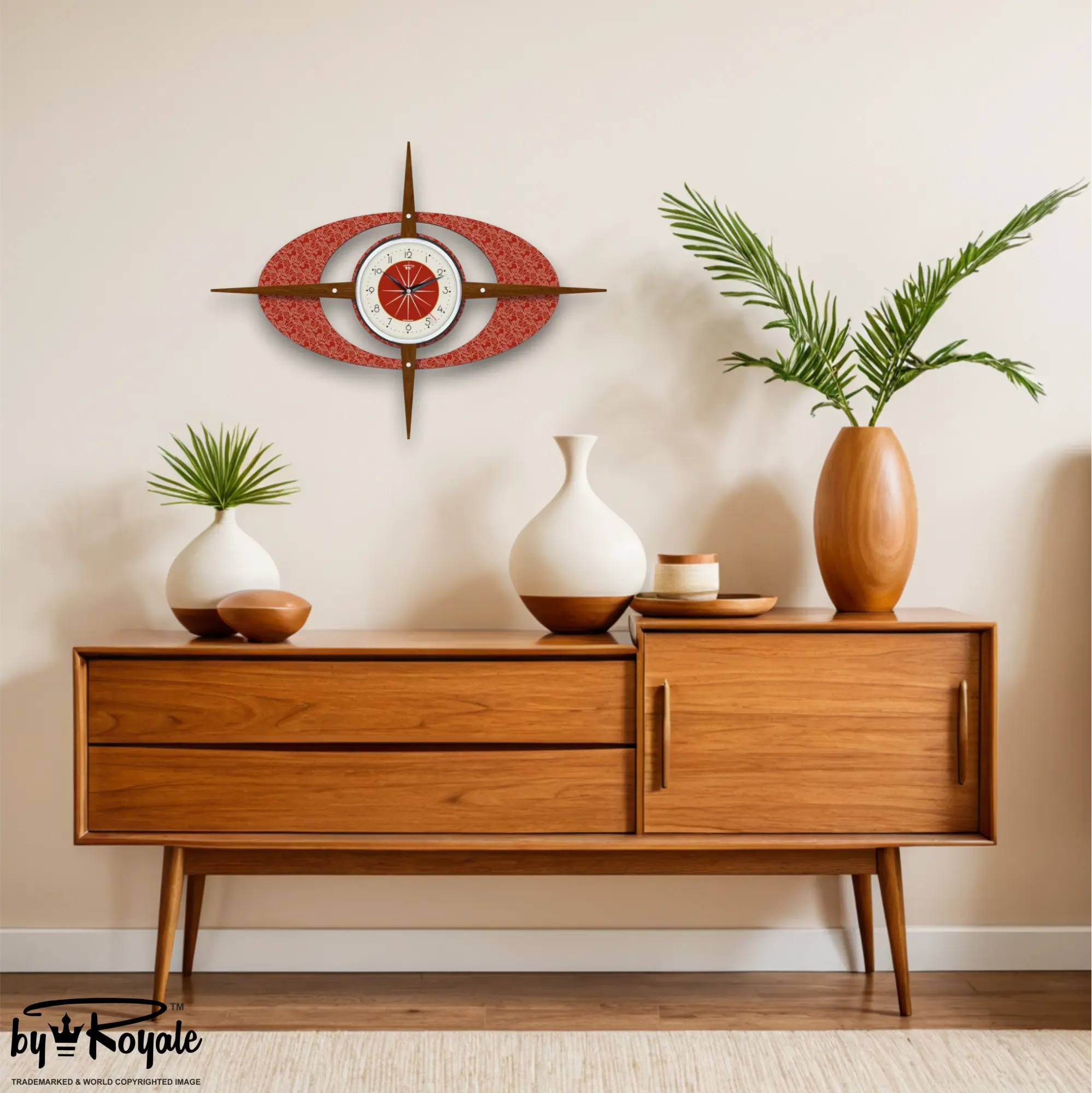 Mid Century Modern Royalexe Laminate Clock By Royale - Gambit Starburst Tomato Red