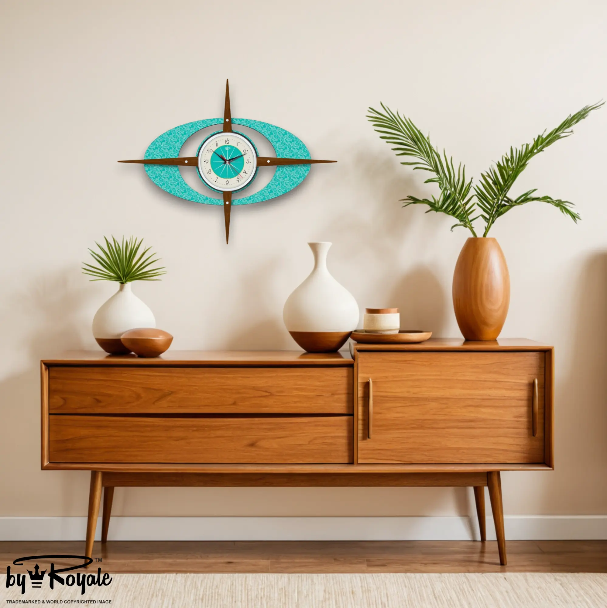 Mid Century Modern Royalexe Laminate Clock By Royale - Gambit Starburst Turquoise
