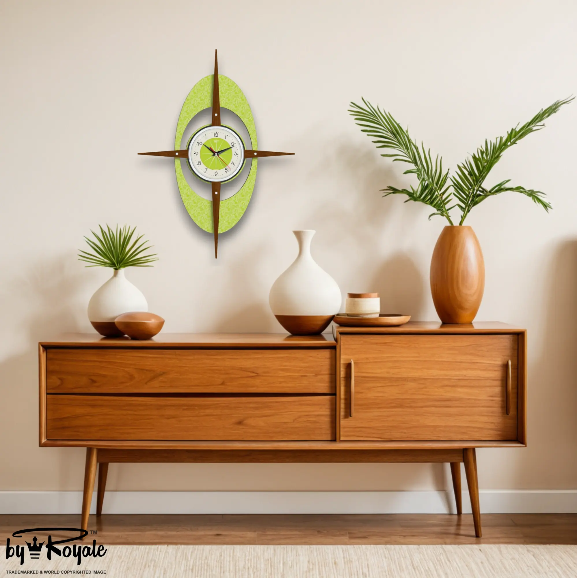Mid Century Modern Royalexe Laminate Clock By Royale - Gambit Starburst Chartreuse