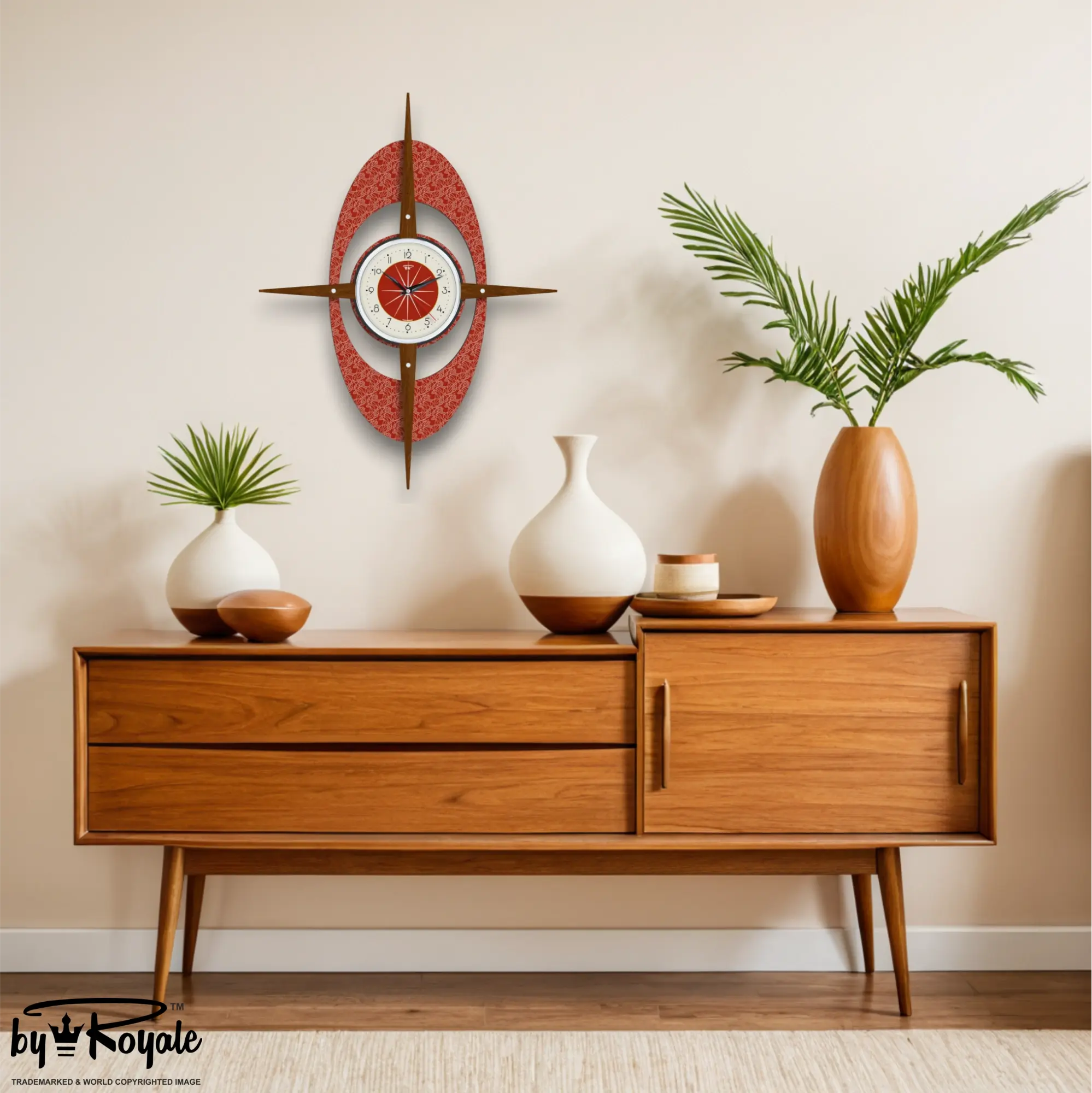 Mid Century Modern Royalexe Laminate Clock By Royale - Gambit Starburst Tomato Red