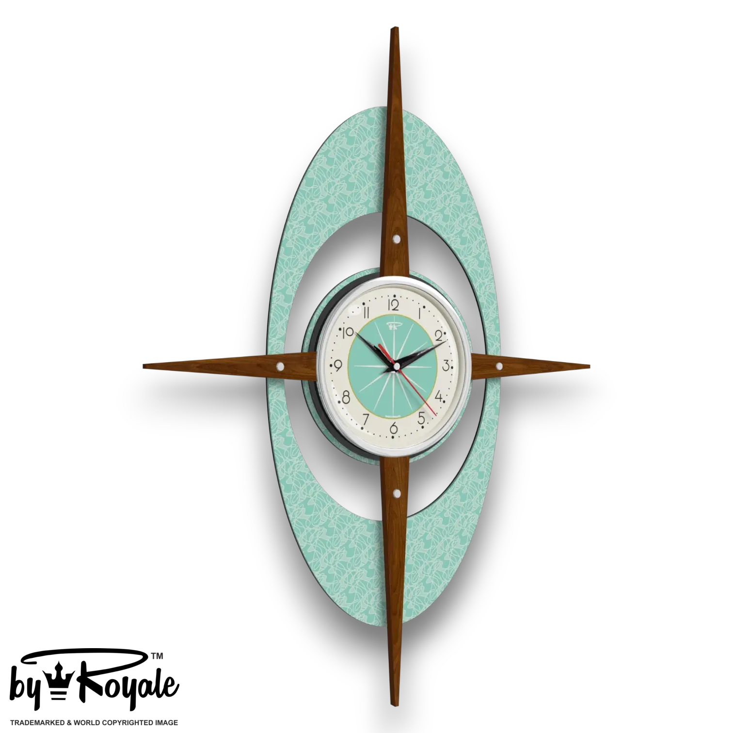 Mid Century Modern Royalexe Laminate Clock By Royale - Gambit Starburst Aquastone