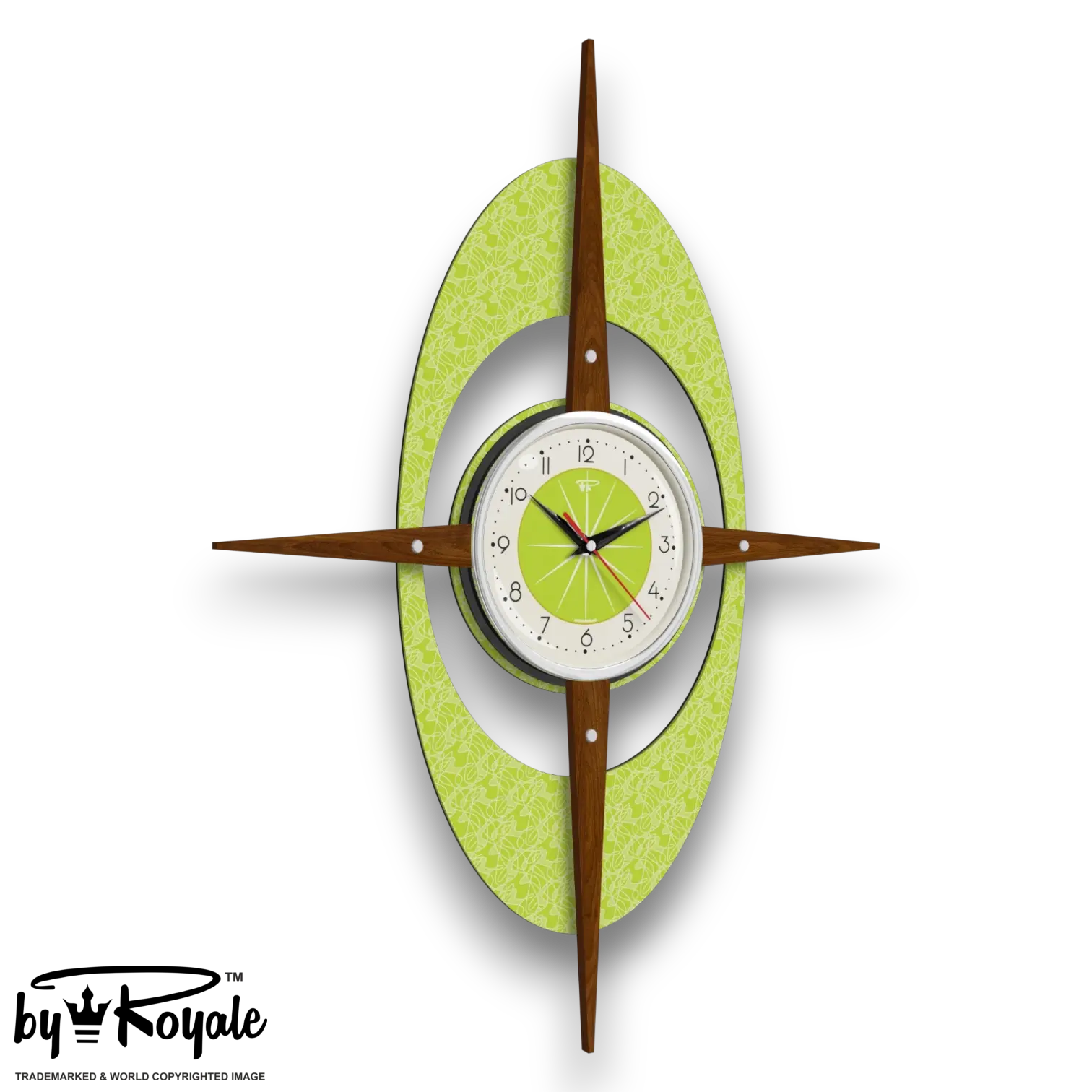Mid Century Modern Royalexe Laminate Clock By Royale - Gambit Starburst Chartreuse