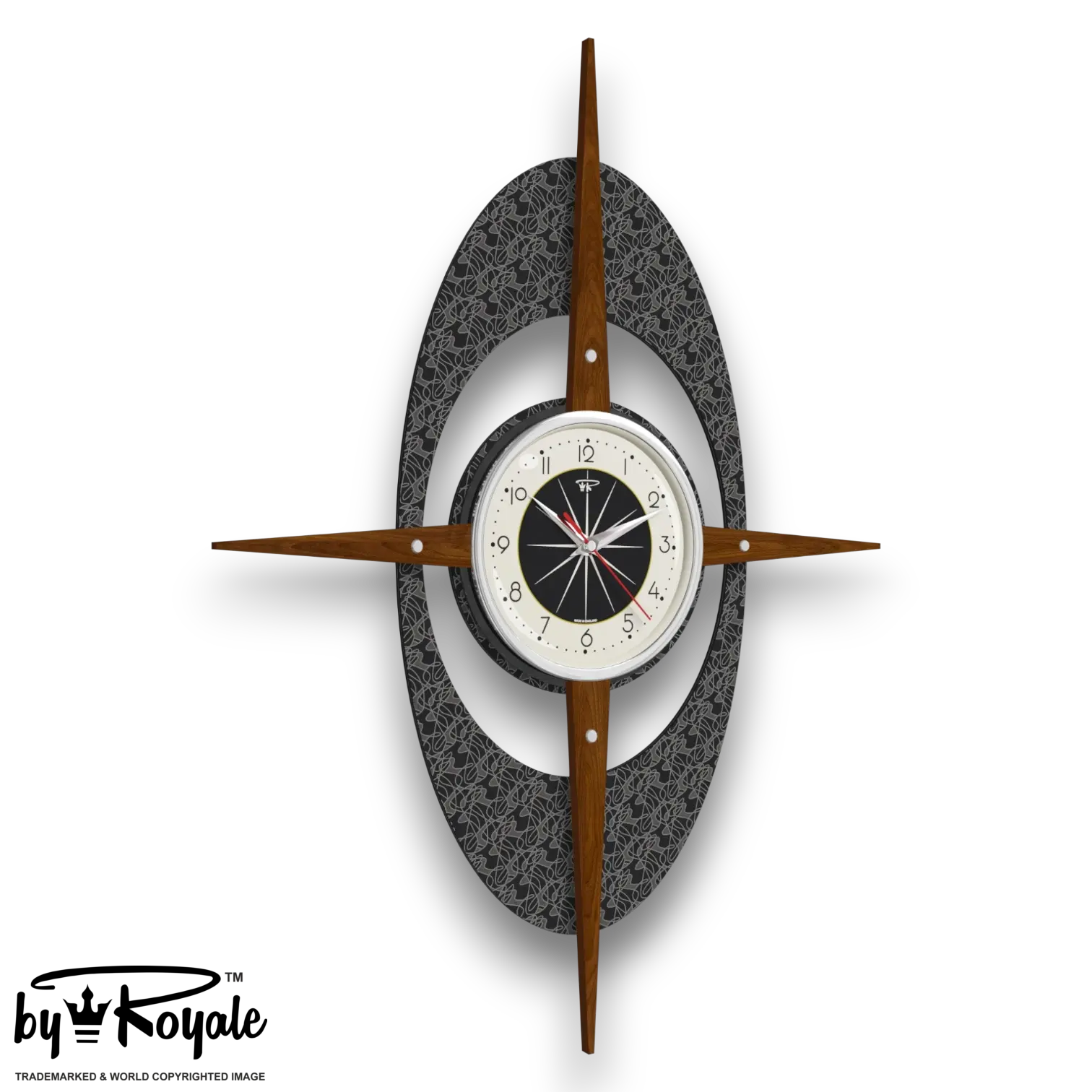 Mid Century Modern Royalexe Laminate Clock By Royale - Gambit Starburst Dark Grey