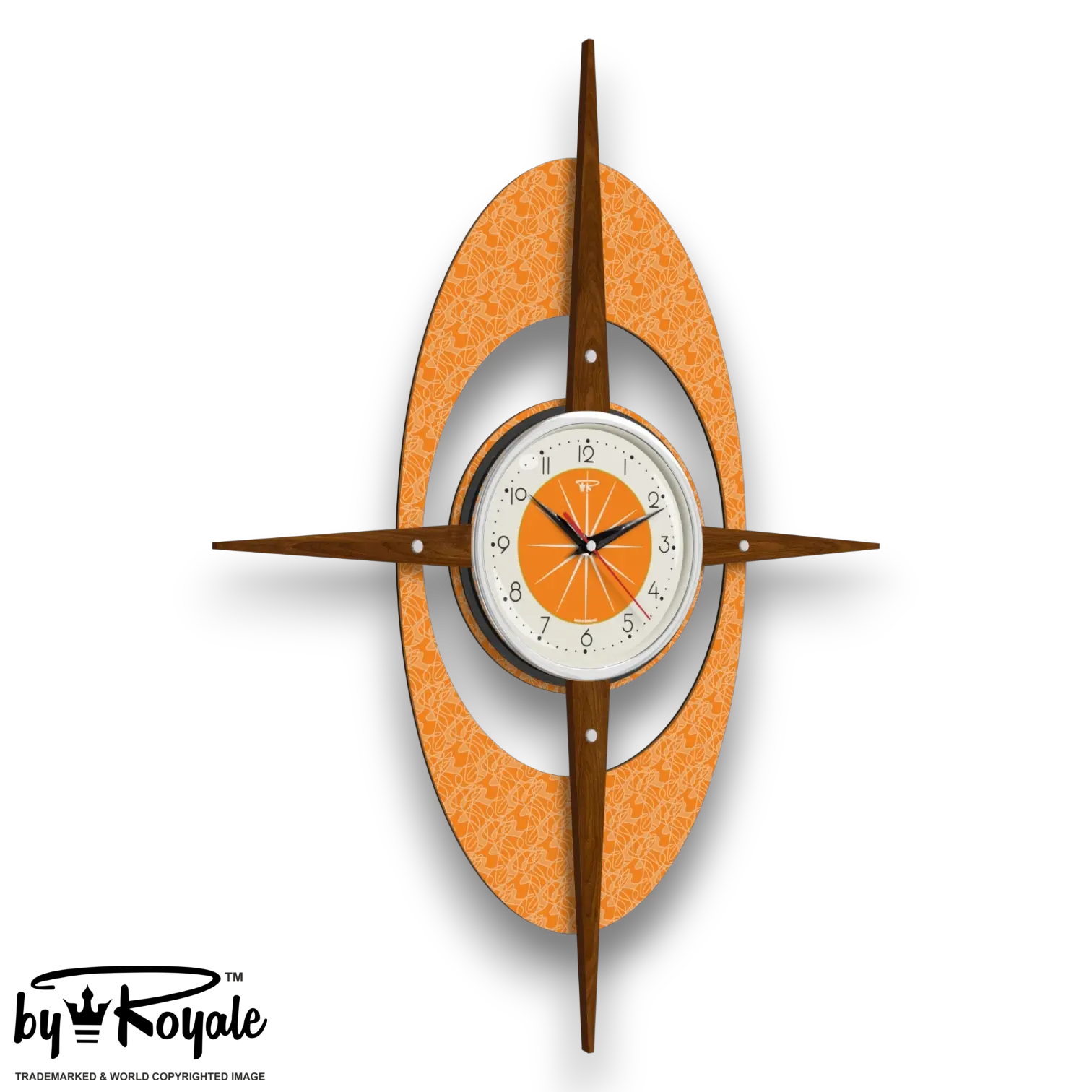Mid Century Modern Royalexe Laminate Clock By Royale - Gambit Starburst Orange