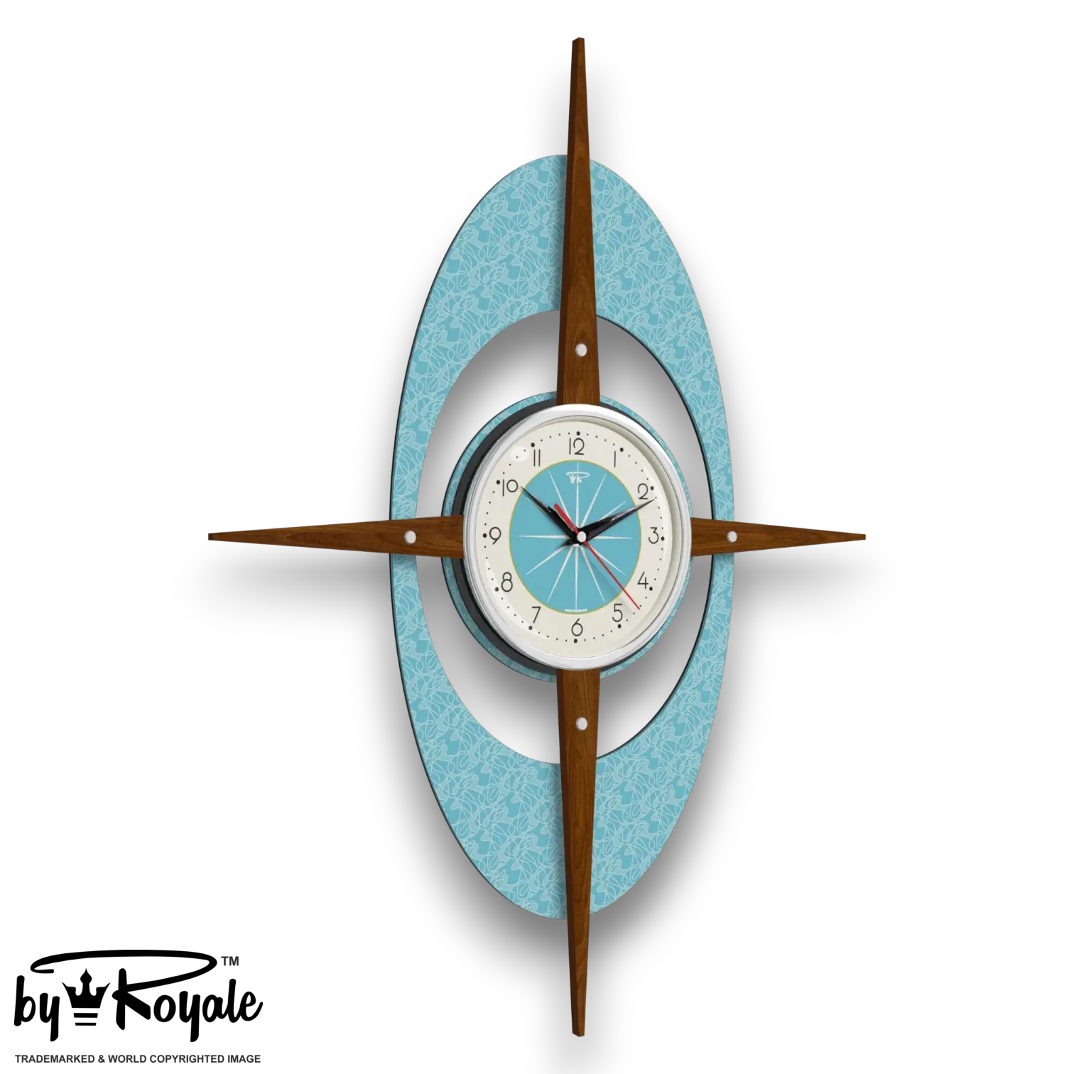 Mid Century Modern Royalexe Laminate Clock By Royale - Gambit Starburst Smeg Blue