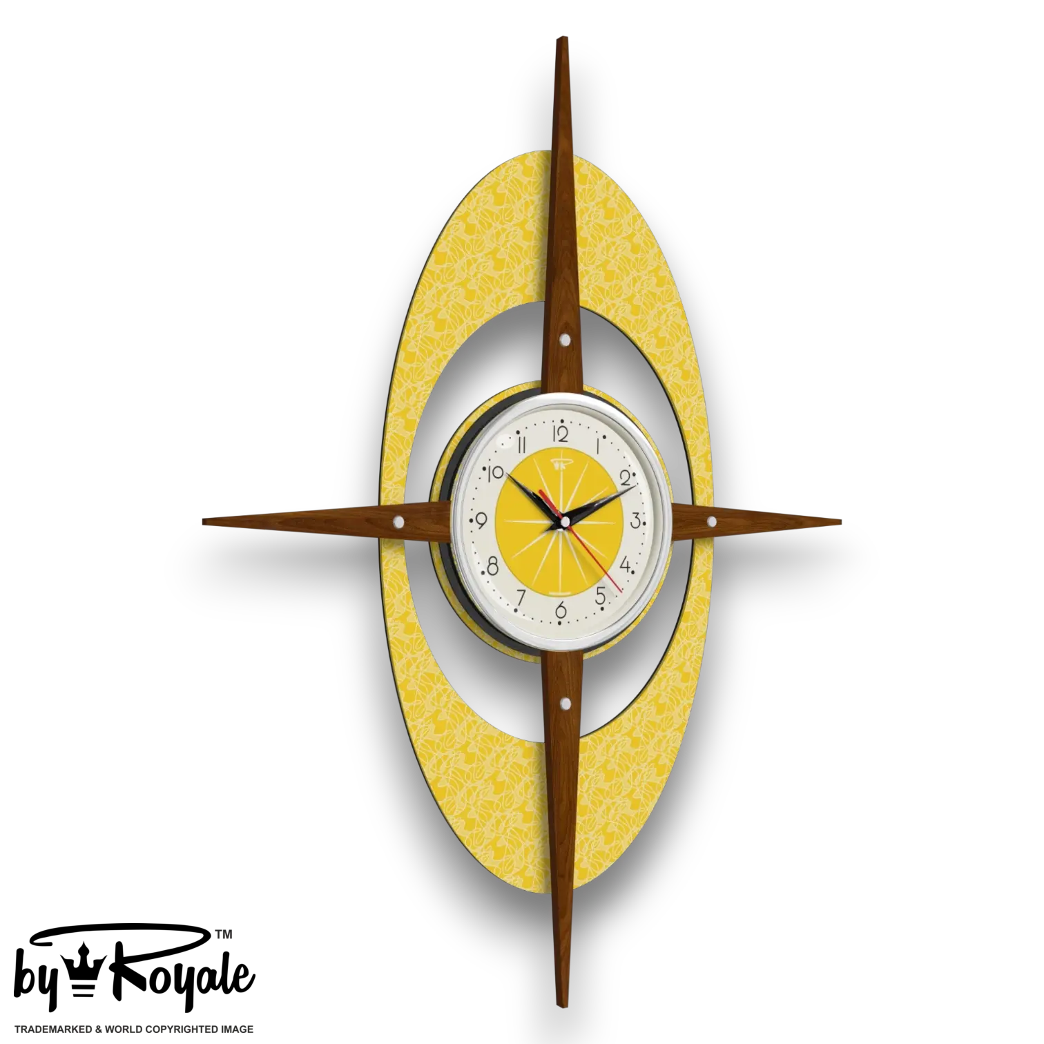 Mid Century Modern Royalexe Laminate Clock By Royale - Gambit Starburst Yellow