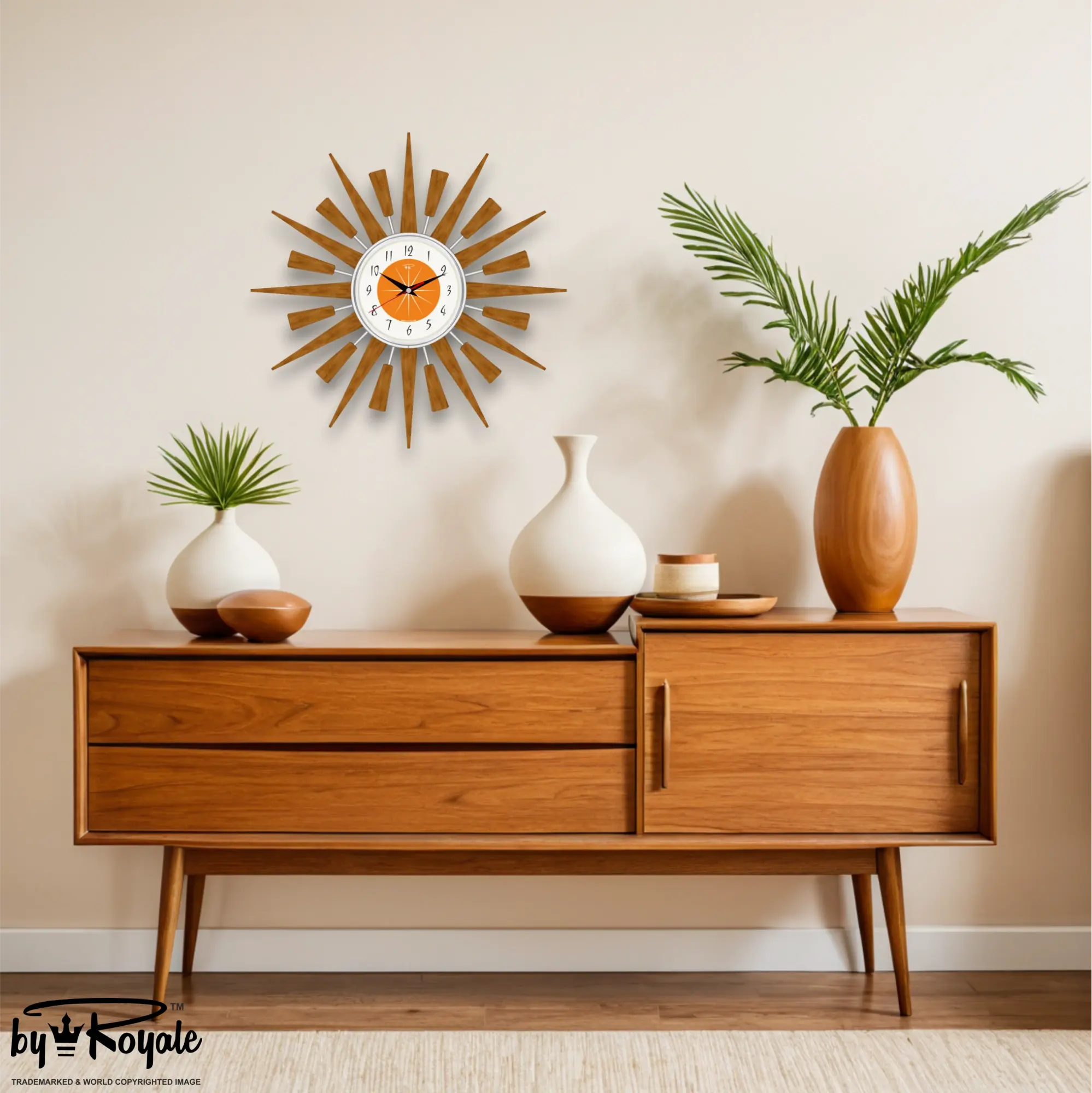 Mid Century Modern Starburst Wall Clock By Royale - The Jentique in Orange