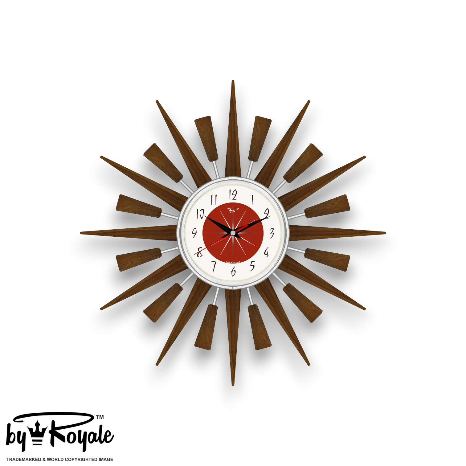 Mid Century Modern Starburst Wall Clock By Royale - The Jentique in Tomato Red