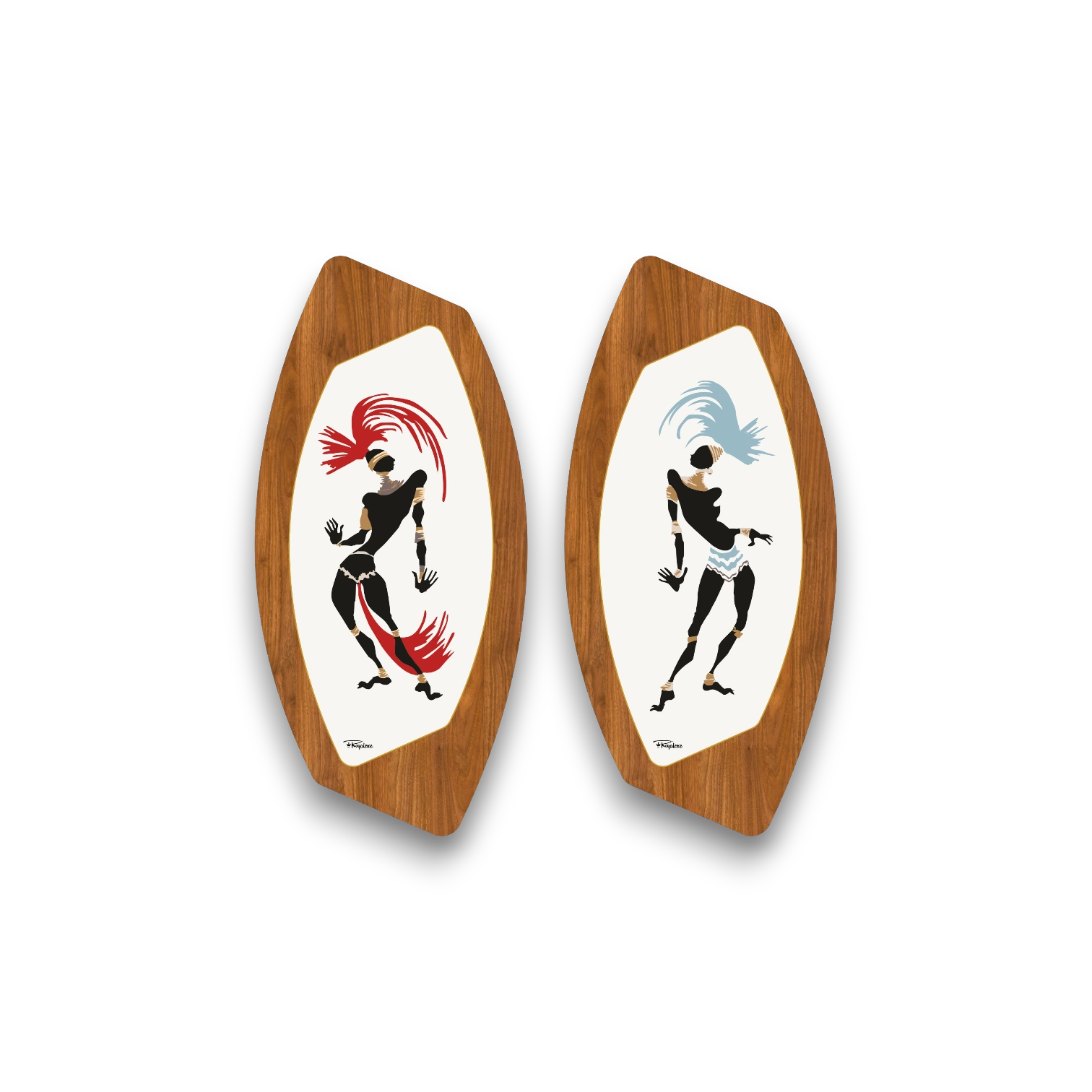 Mid Century Modern Royalexe Wall Art Plaques By Royale - Pair of African Dancers