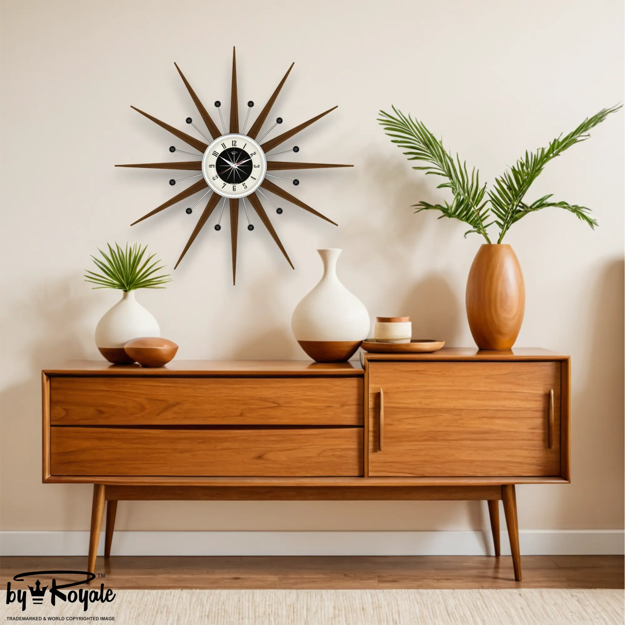 Mid Century Modern Starburst Wall Clock By Royale - Welby in Jet Black