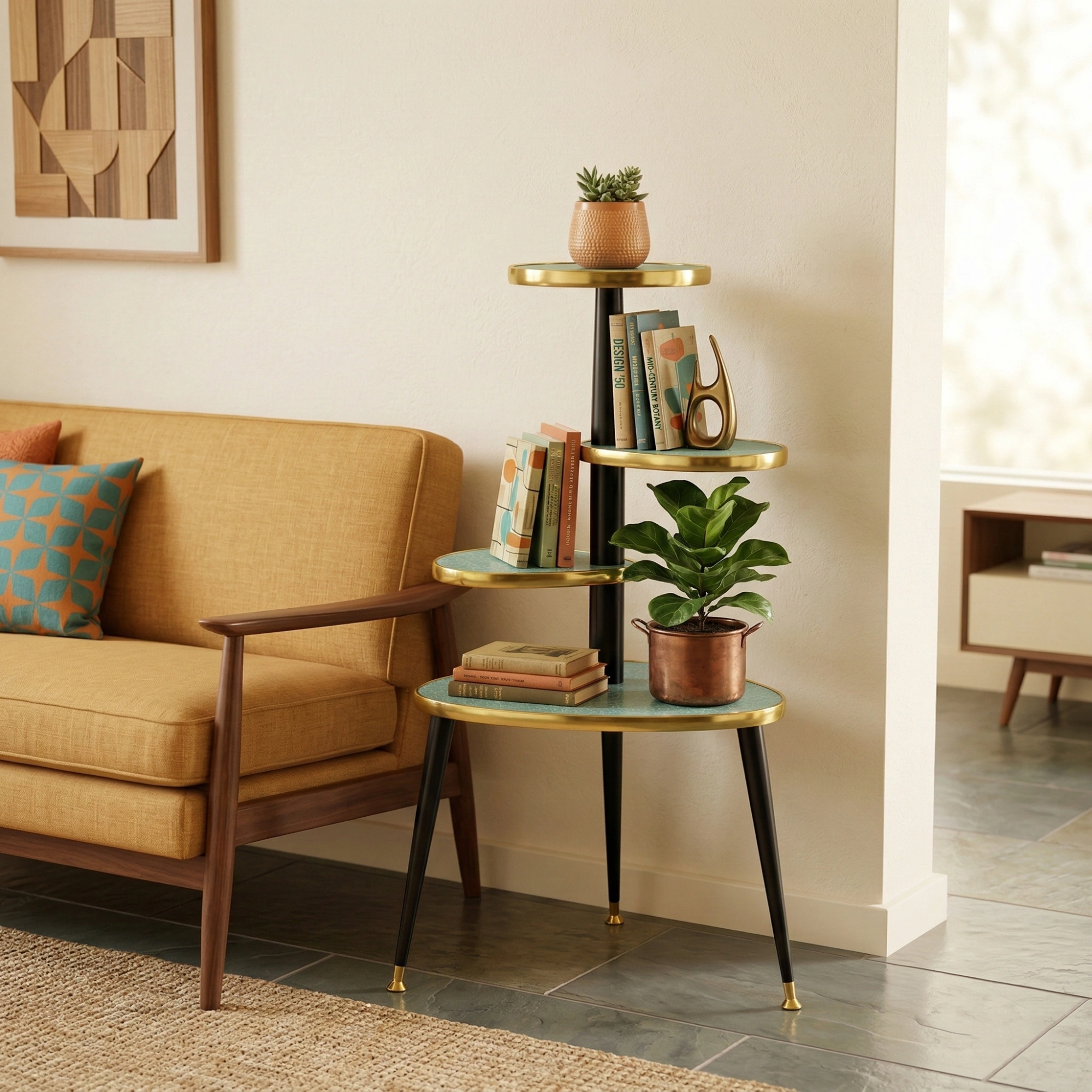 Mid Century Modern Royalexe&trade; 4 Tier Tera Plant Stand By Royale Naug Pattern in 12 Colours gallery image