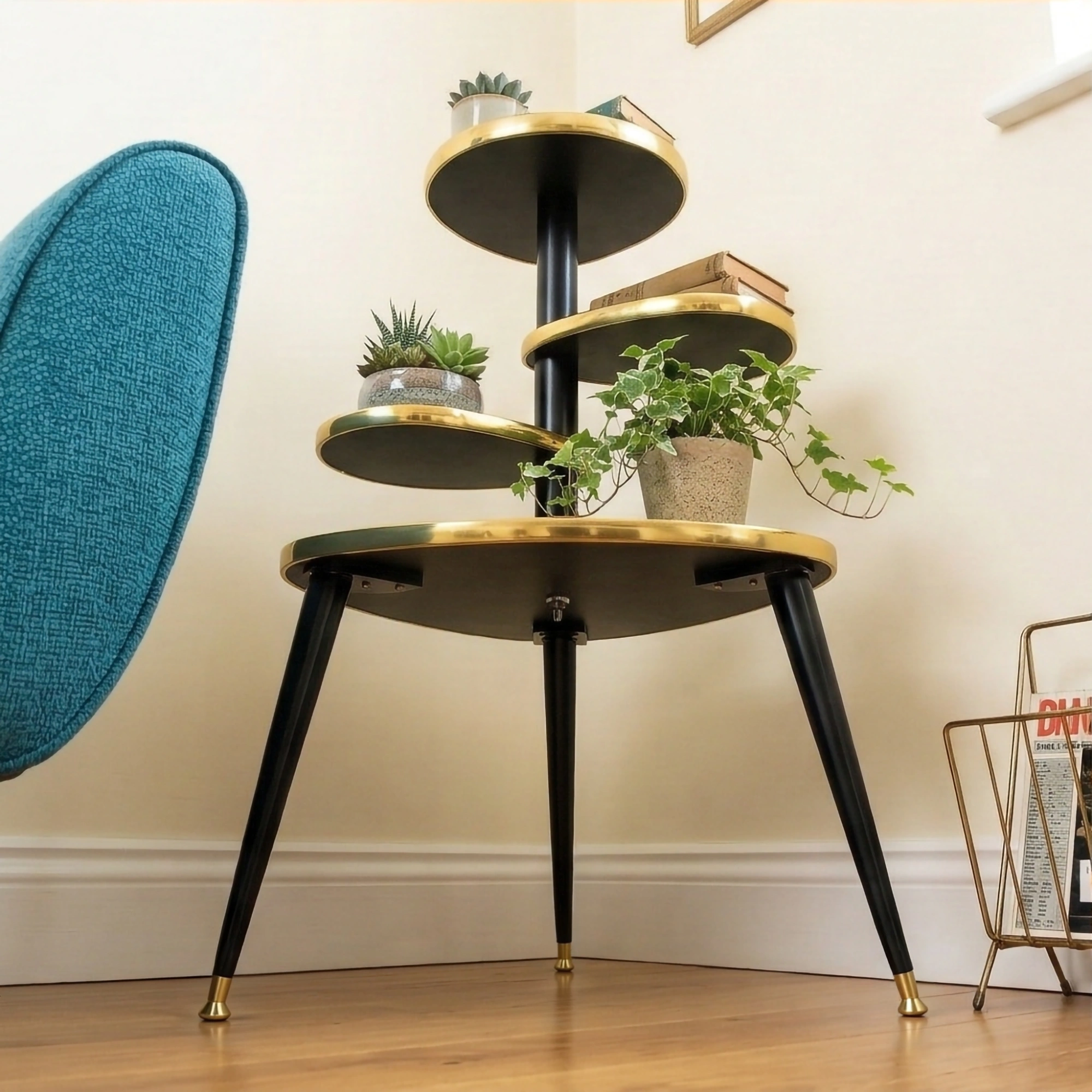 Mid Century 1970s Flower Power 4 Tier Tera Plant Stand Royalexe™ By Royale in Orange & Red